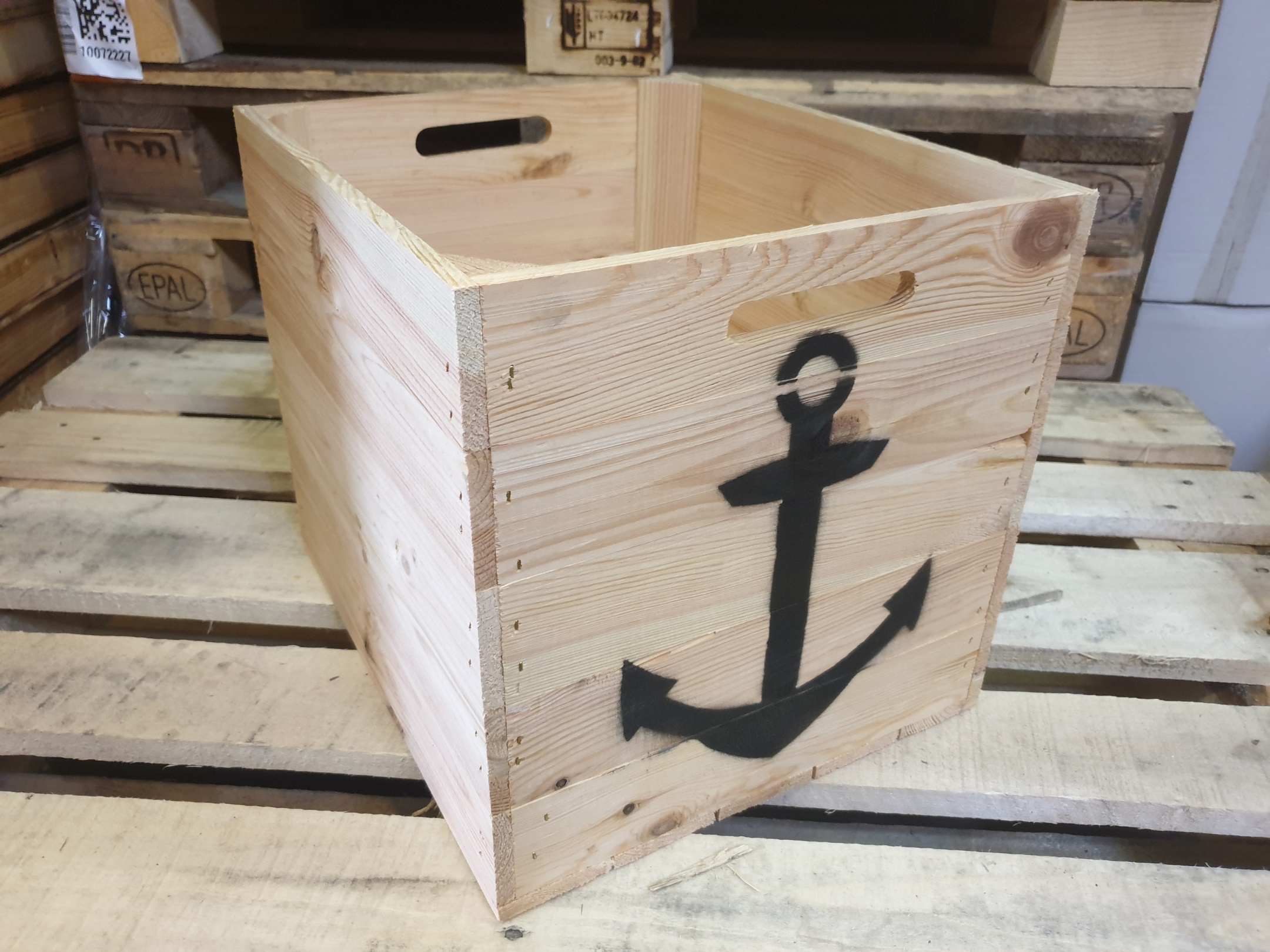 Boîte de rangement naturelle avec ancre noire convenant aux étagères Kallax et Expedit