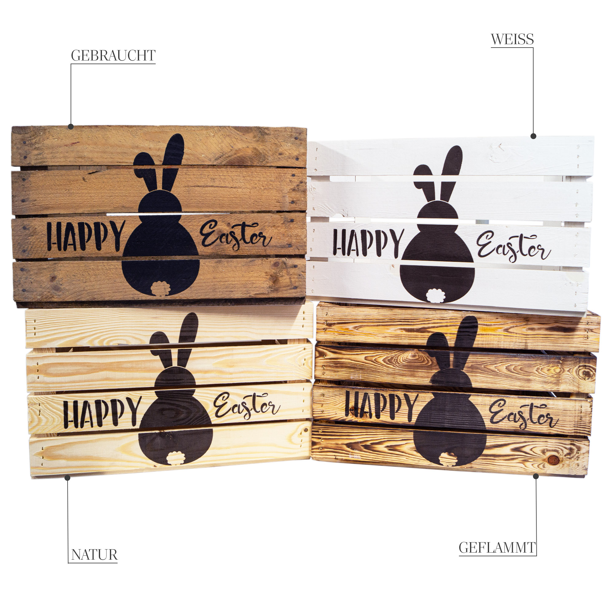 Holzkiste mit Ostermotiv  Happy Easter (Hase)  50 x 40 x 30 cm