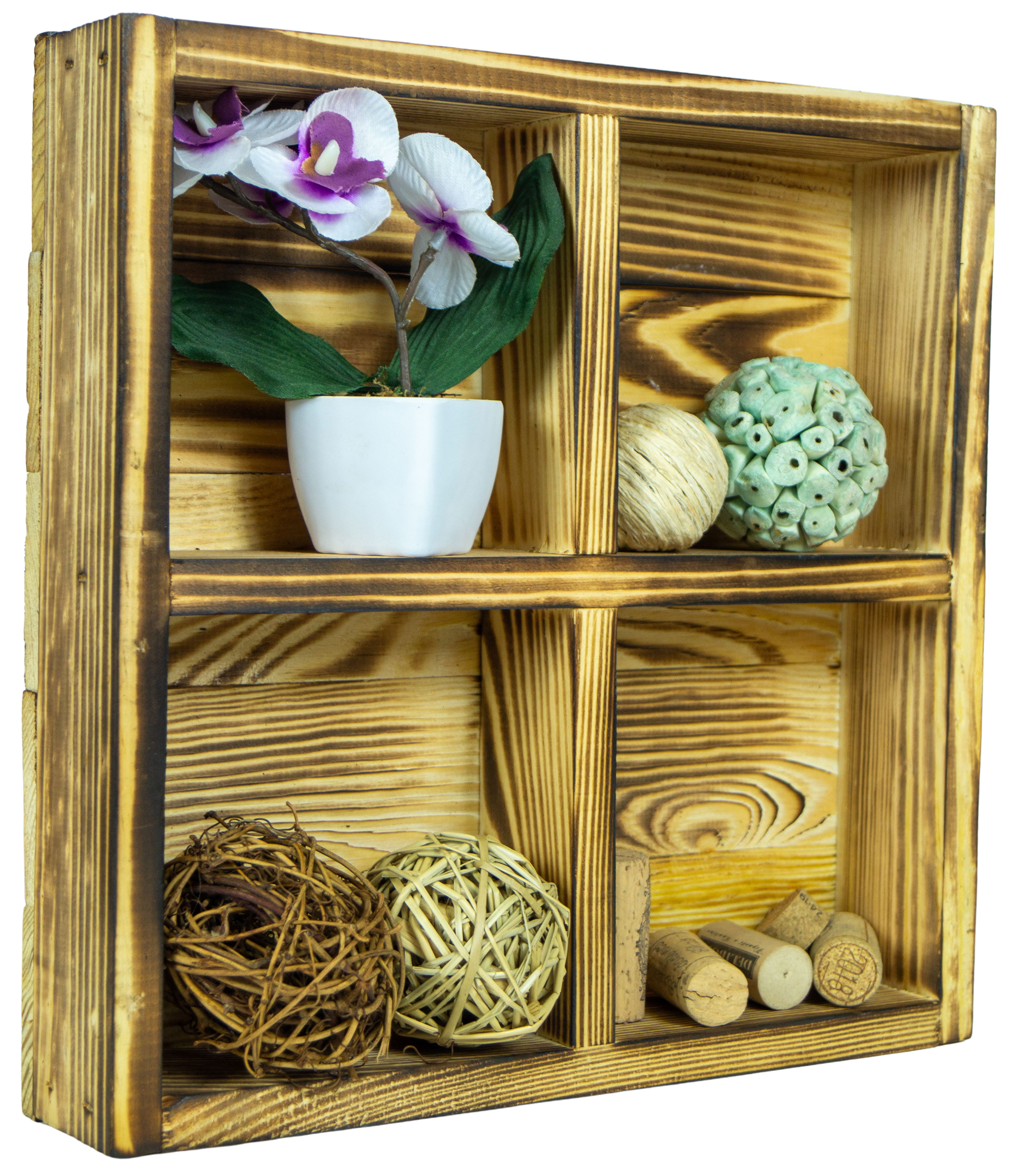 Kleine Holzkiste Alma mit 4 Fächern in geflammt