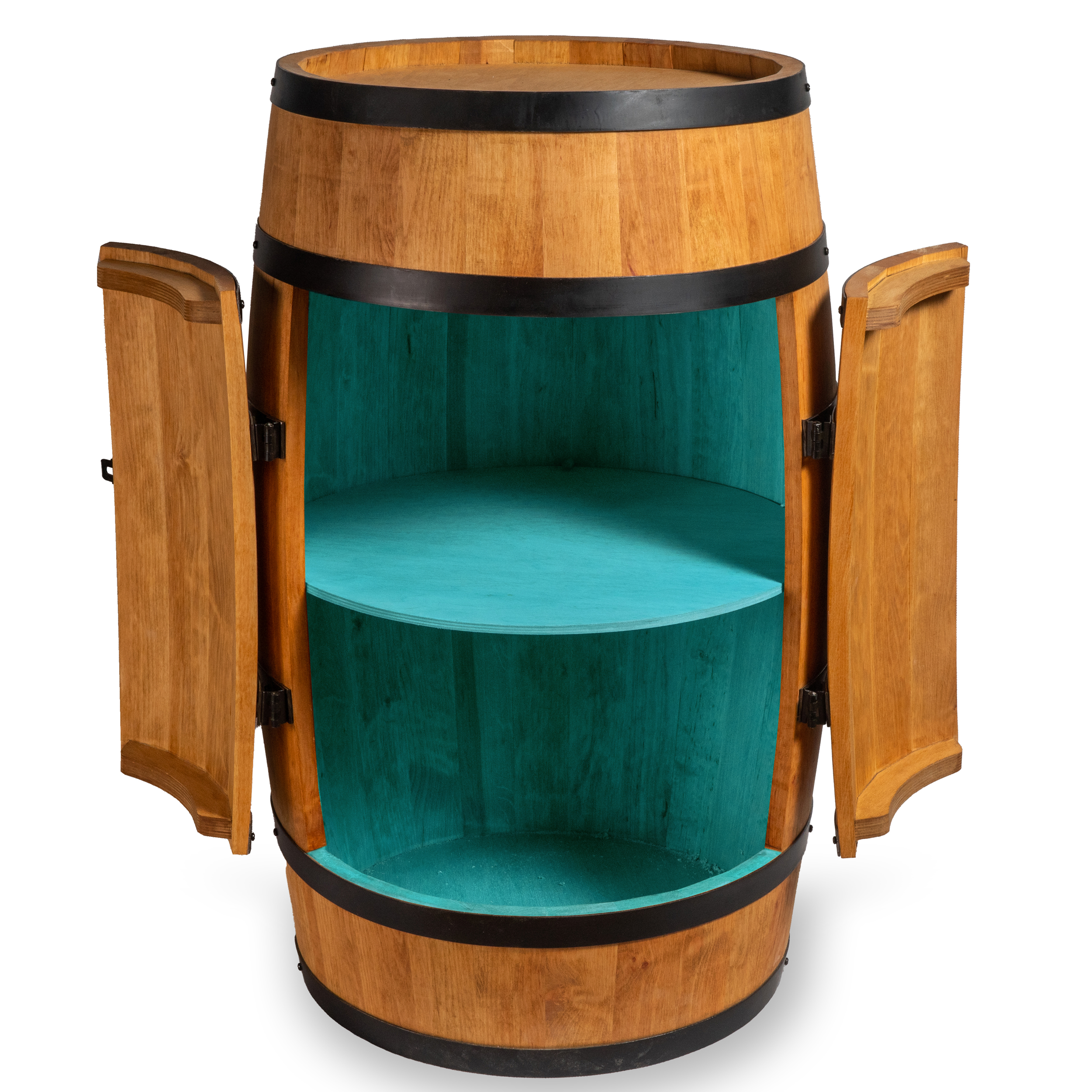 Holzfass mit Türen in heller Eichenoptik Hausbar mit LED – Rustikale Minibar im Weinfass Design – Weinregal & Flaschenständer aus Holz – Vintage Fassbar für Wohnzimmer, Bar oder Partykeller – ca. 80 cm #1 LED Mehrfarbig