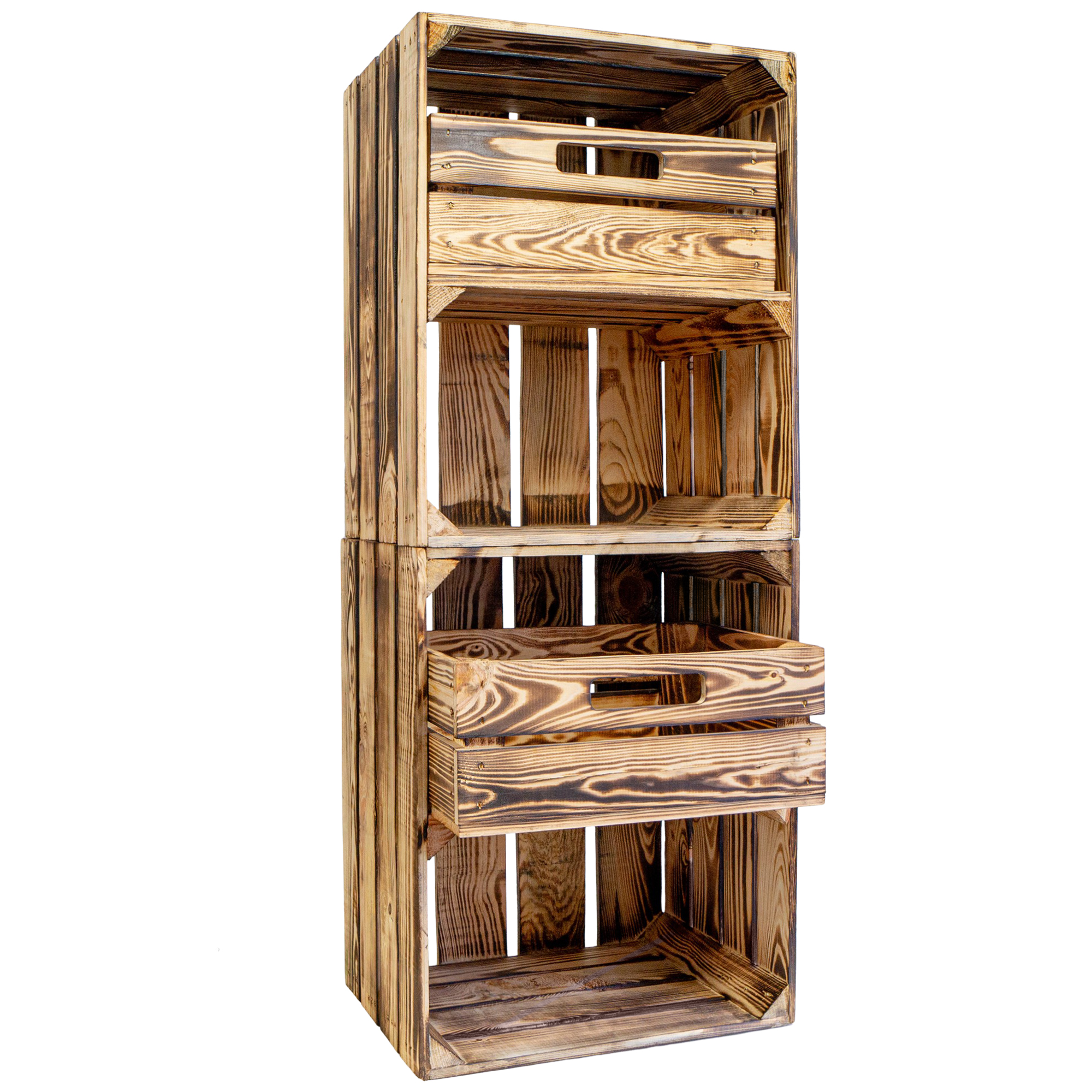 2er Set Obstkiste Johanna geflammt mit Schublade Quer 50 x 40 x 30cm