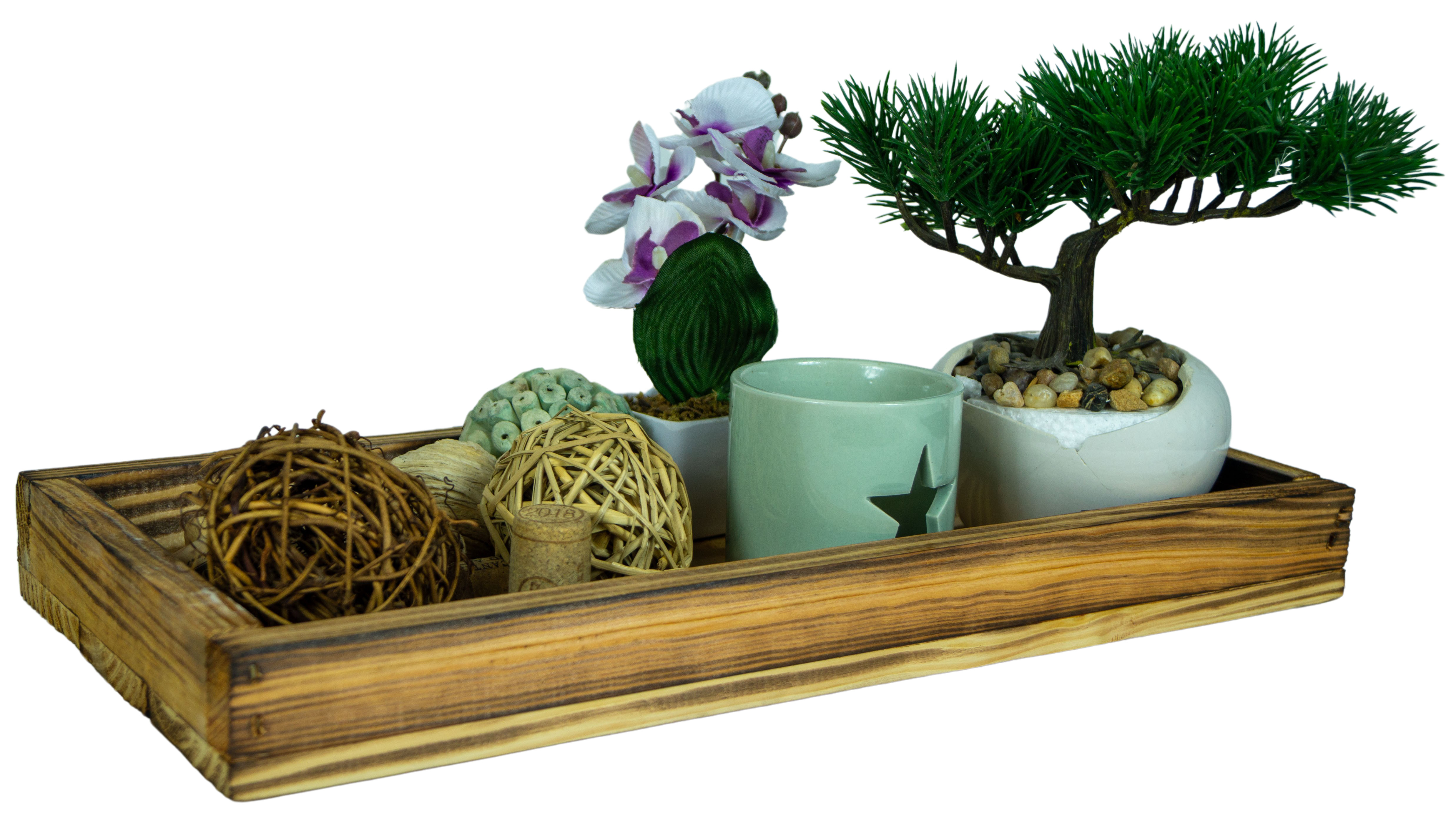 Kleines Dekotablett Emma 40x19x4cm in geflammt