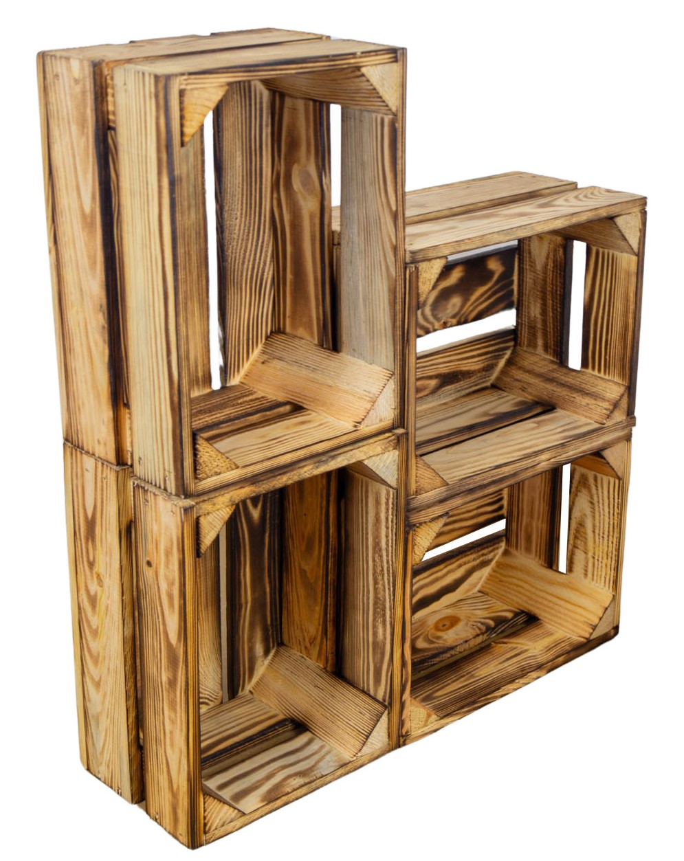 Set de 3 petites boîtes en bois "Frieda" flambées