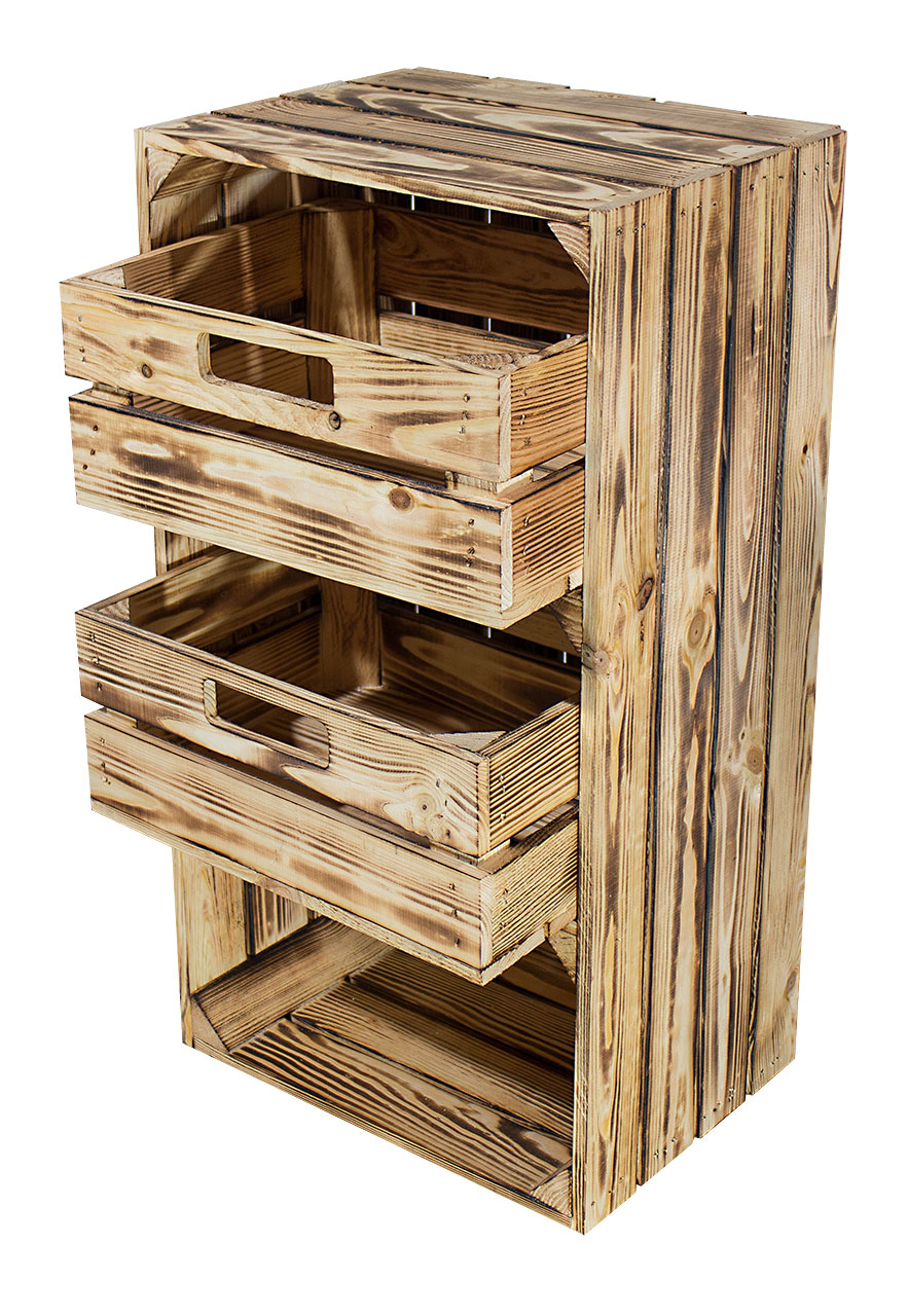 Regalkiste "Willi" in geflammt mit zwei Schubladen 68x40x31