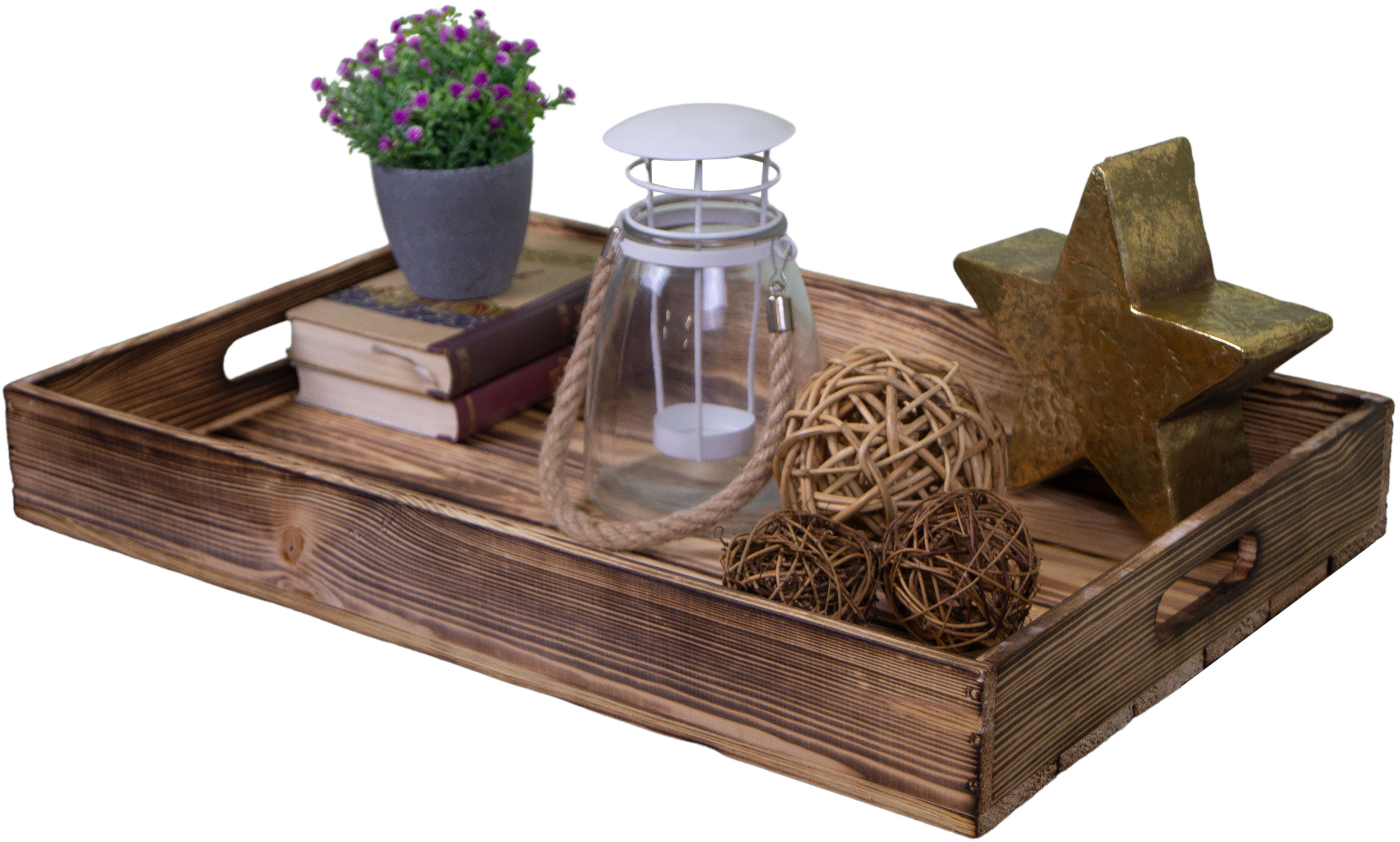 Serviertablett aus Holz 60x40x8cm Holztablett Frühstückstablet