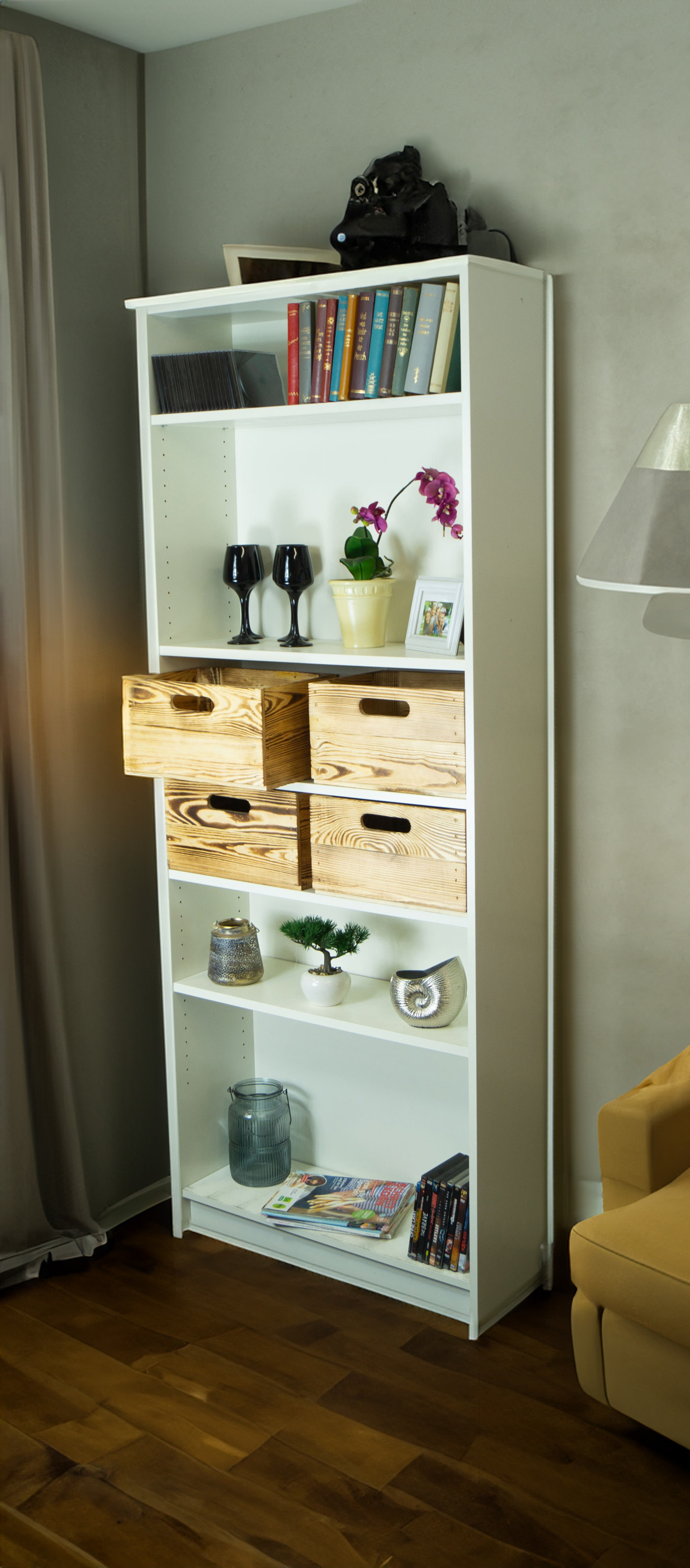 Boîte en bois noir émaillé convenant aux étagères Kallax et Expedit Insert pour étagère