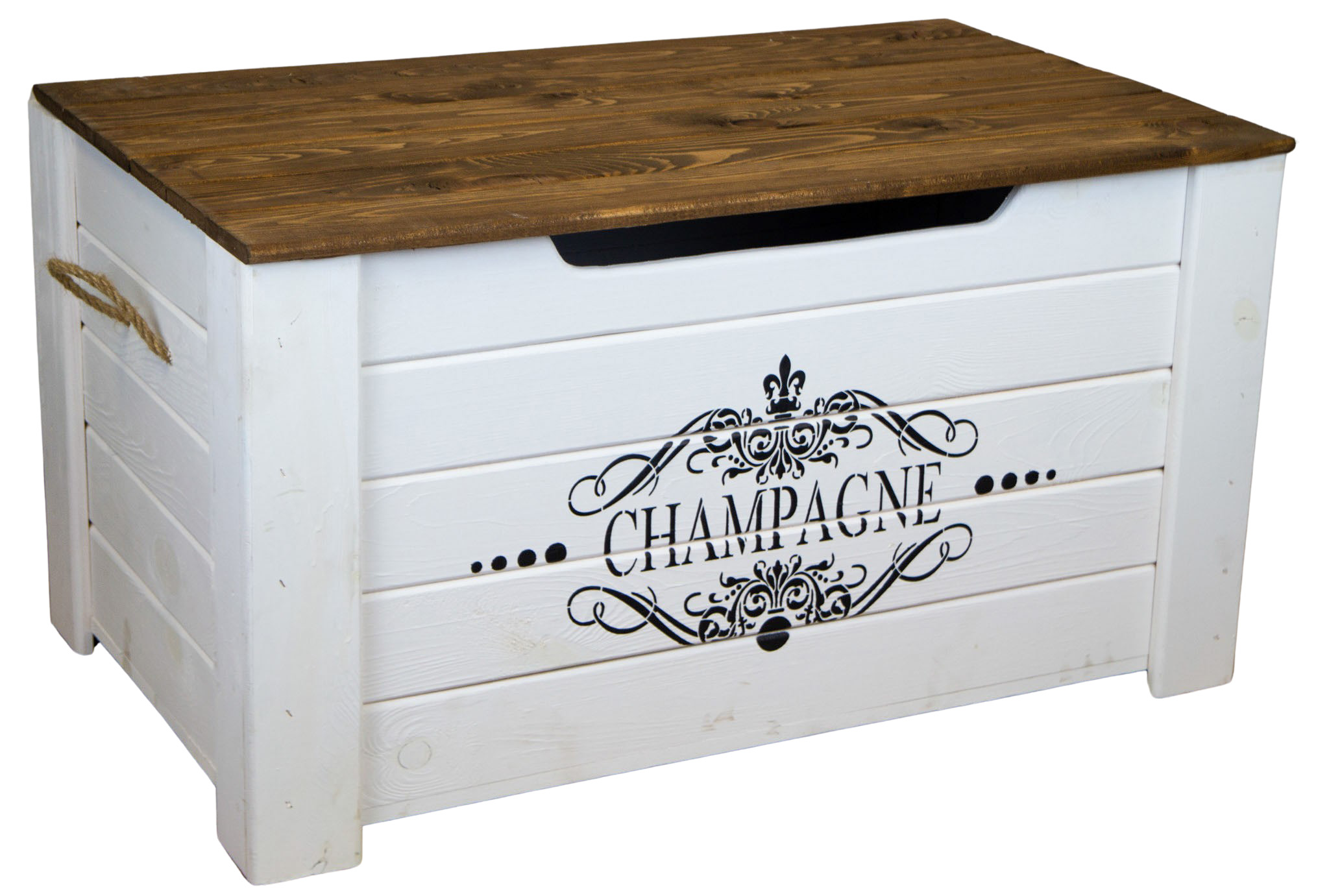 Holztruhe Pascale mit Deckel Aufdruck "Champagne"