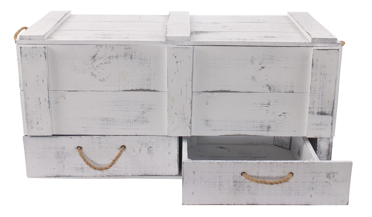 grosse shabby weiss Holztruhe Kalle mit Schubladen und Deckel