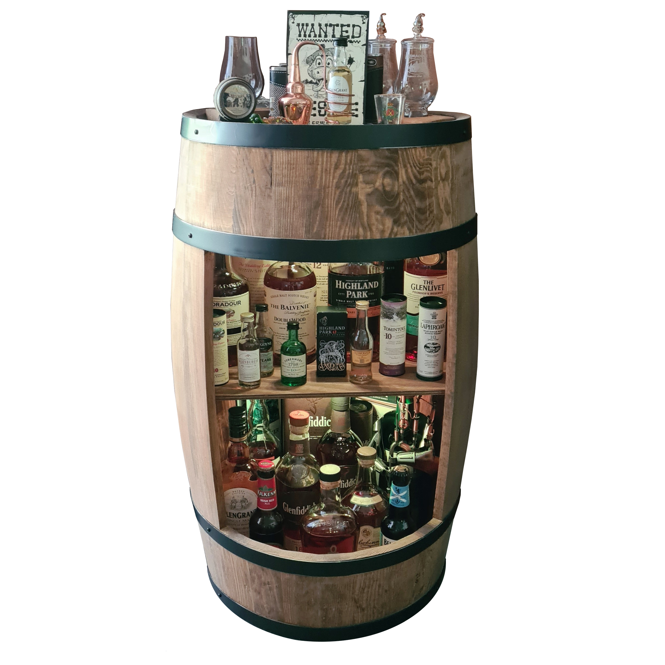 Holzfass in Farbton Wenge Hausbar mit LED – Rustikale Minibar im Weinfass Design – Weinregal & Flaschenständer aus Holz – Vintage Fassbar für Wohnzimmer, Bar oder Partykeller – ca. 80 cm #1 LED Einfarbig