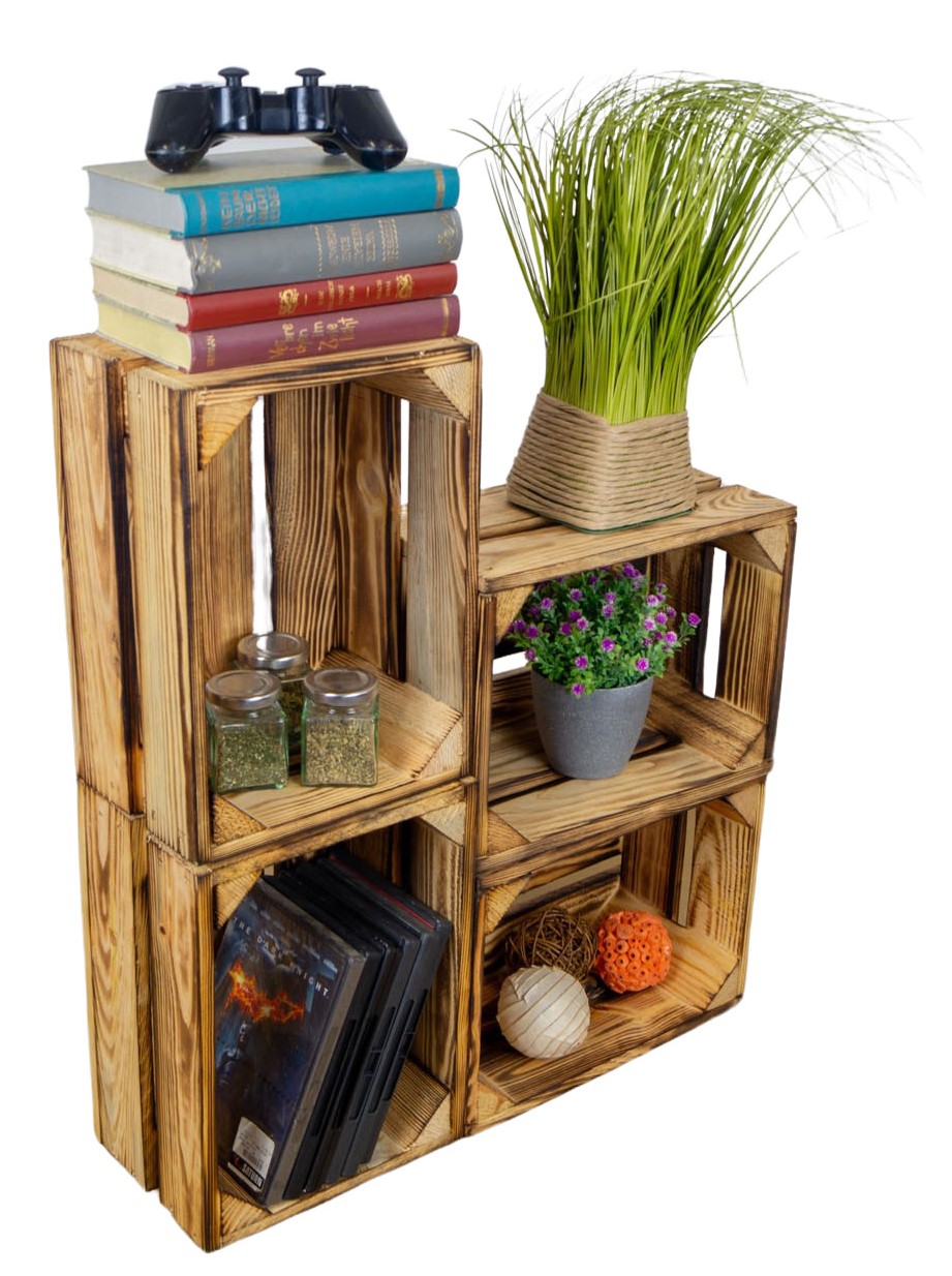 Set de 3 petites boîtes en bois "Frieda" flambées