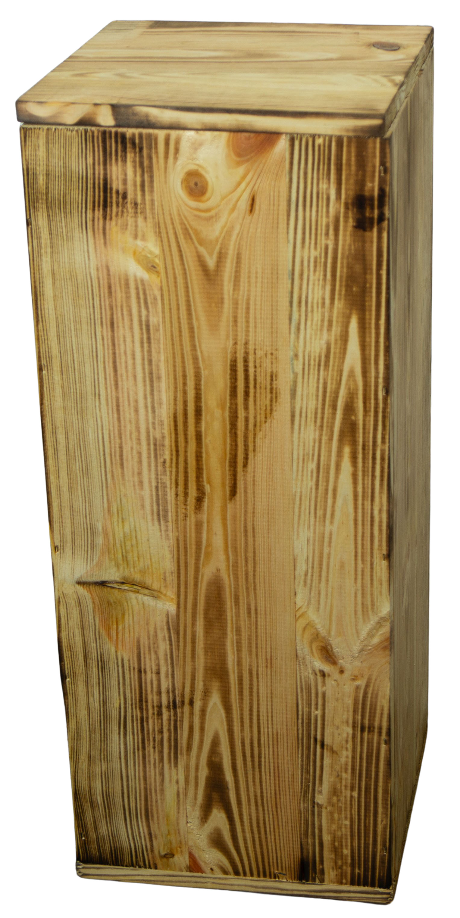 3er Set Dekosäulen viereckig in geflammt 24x24x60cm Holzblock Holzständer