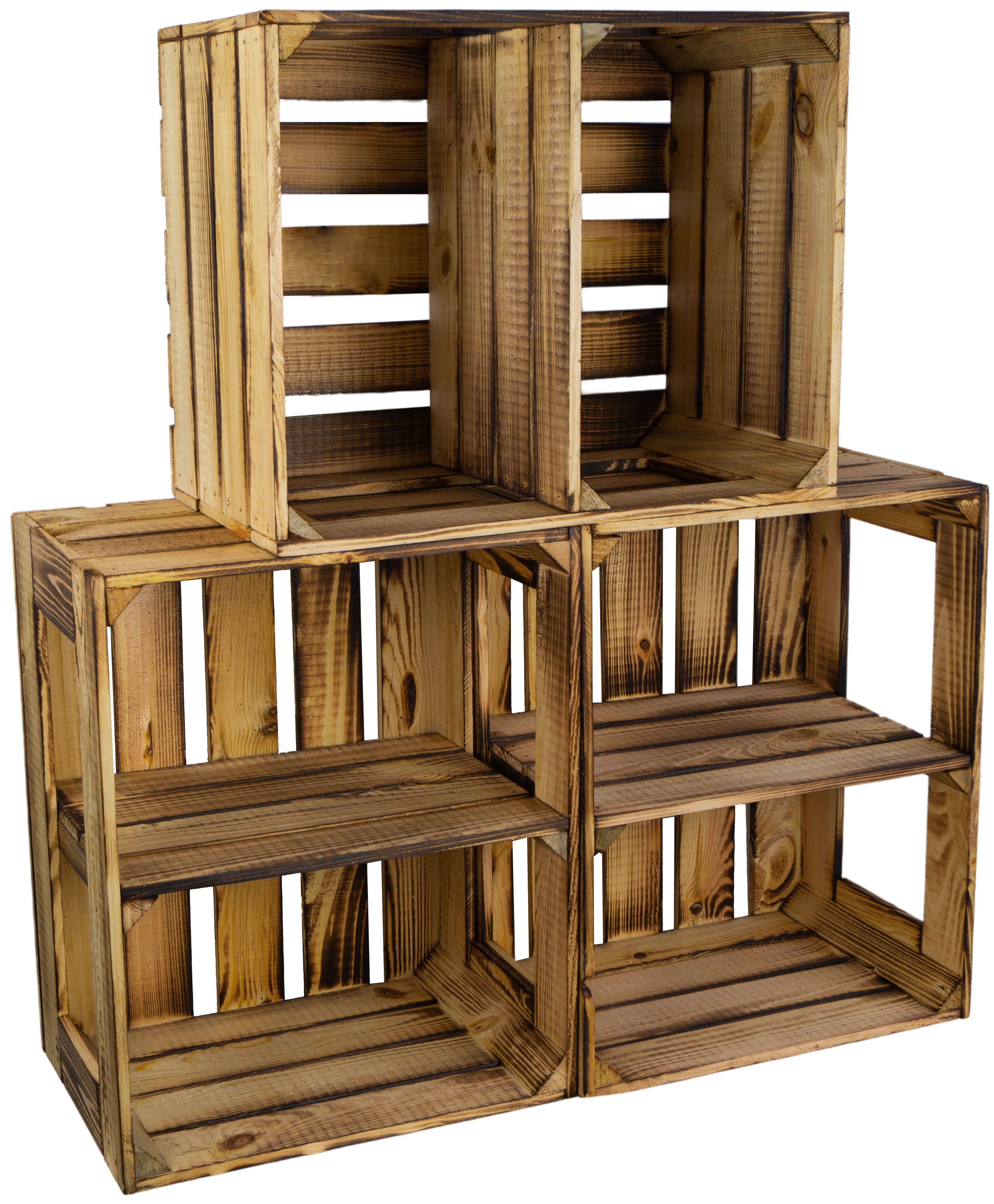 Coffret 3 pièces coffret étagère en bois Gerda flammé avec planche intermédiaire / médiane "Quer" (croix)
