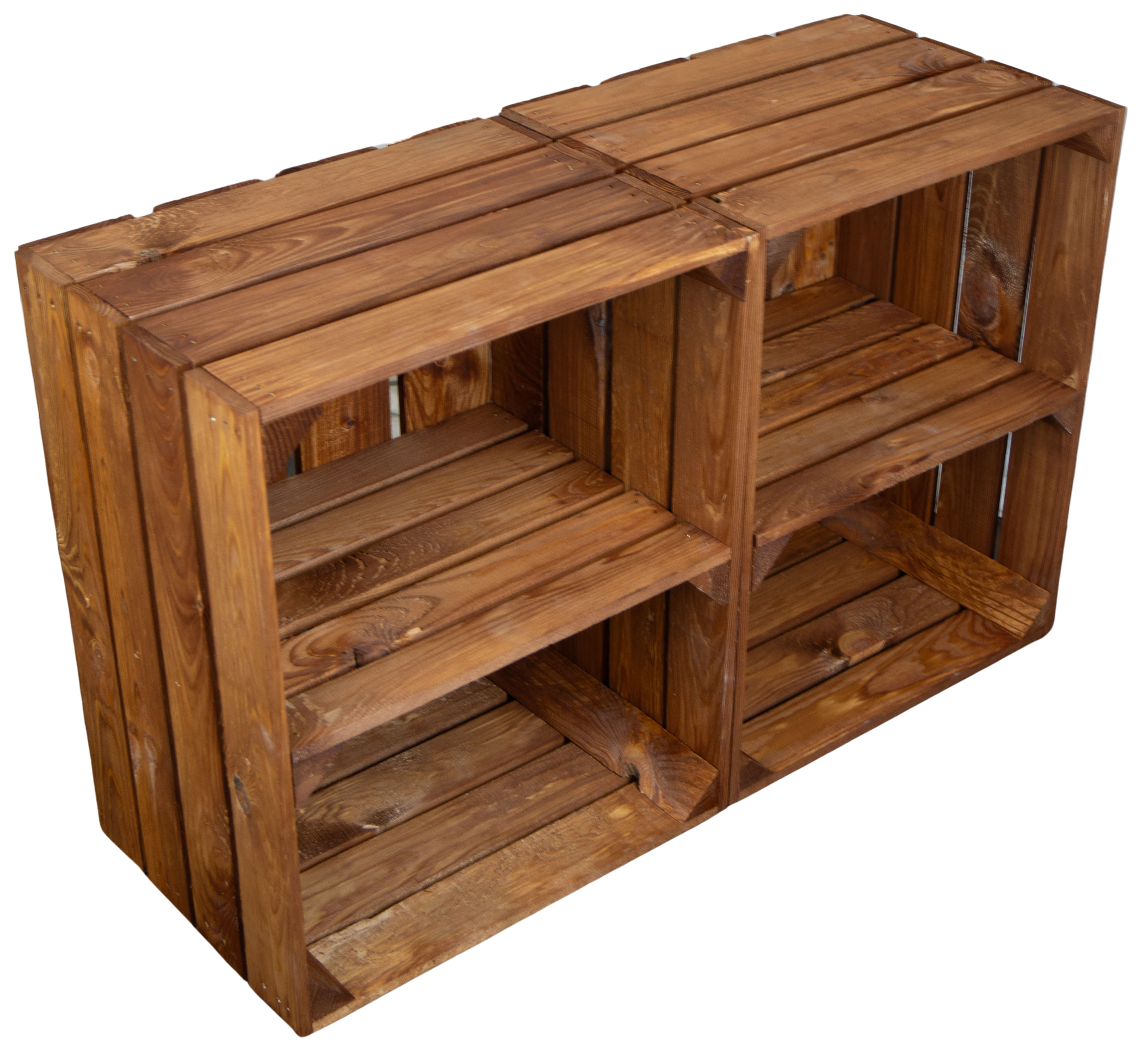 2er Set Holzkiste "Johanna" mit Mittelbrett quer lasiert in ocker 50x40x30cm Obstkistenregal Weinkiste Apfelkiste Regalkiste