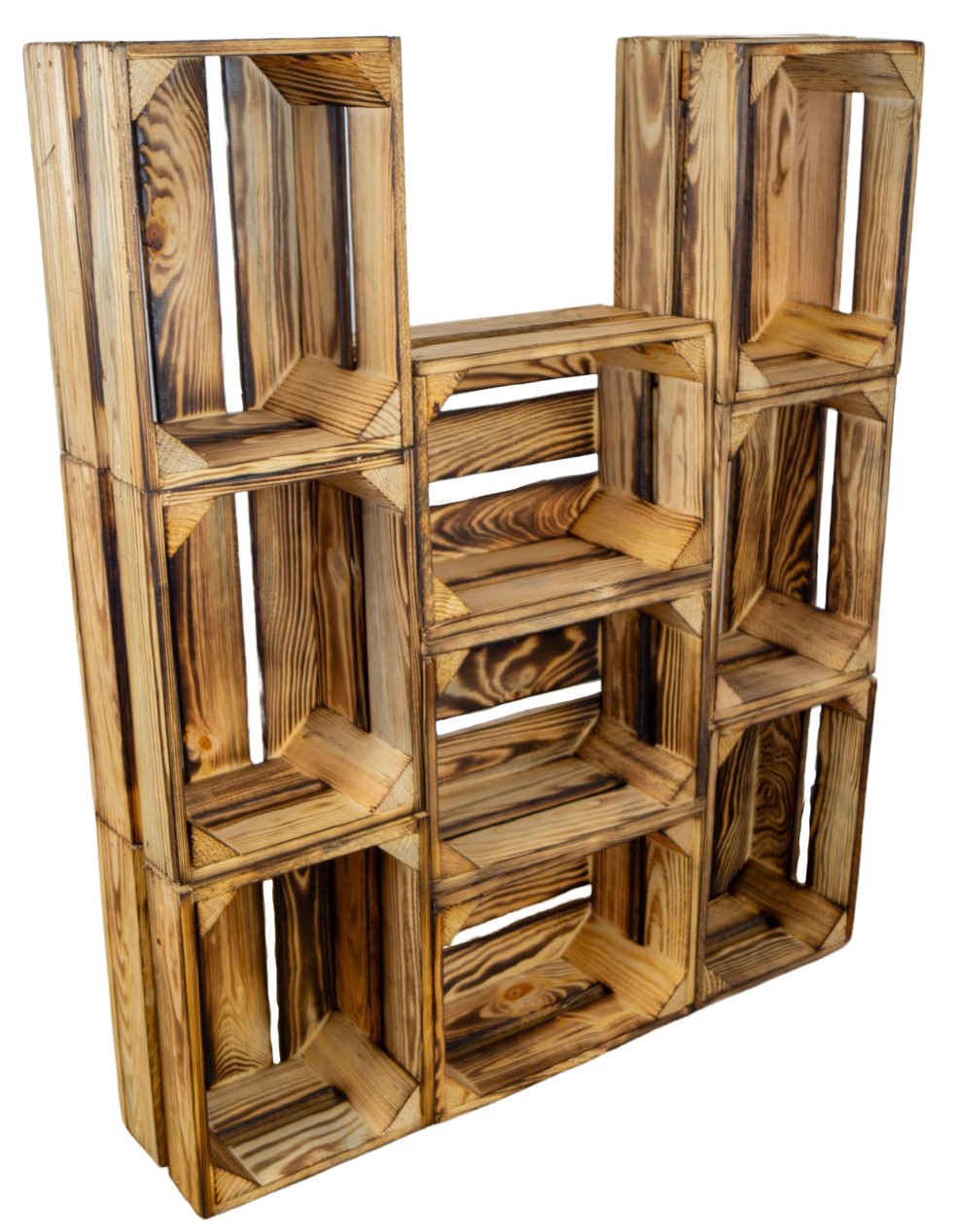 Set de 3 petites boîtes en bois "Frieda" flambées
