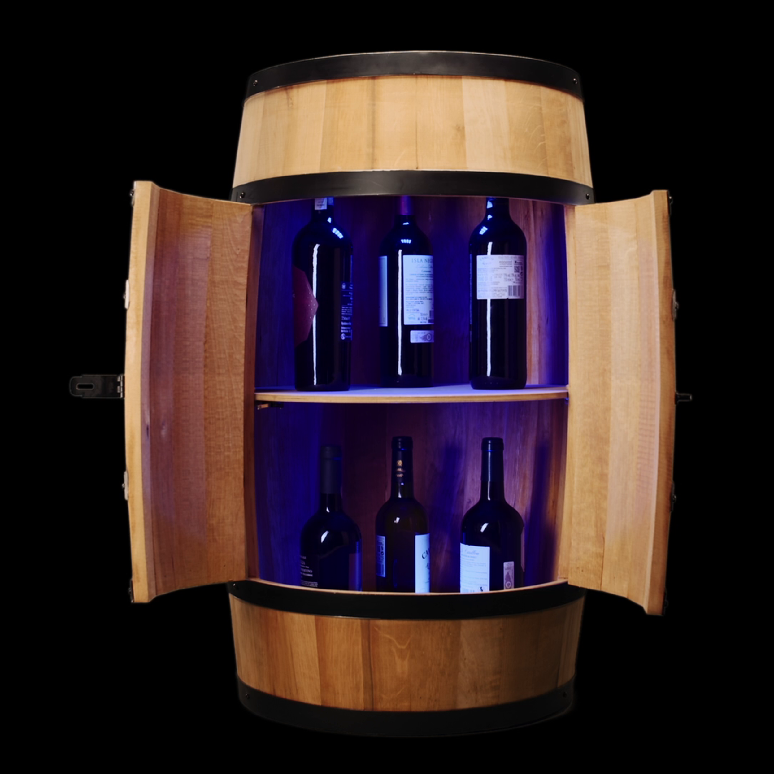 Holzfass mit Türen in heller Eichenoptik Hausbar mit LED – Rustikale Minibar im Weinfass Design – Weinregal & Flaschenständer aus Holz – Vintage Fassbar für Wohnzimmer, Bar oder Partykeller – ca. 80 cm #1 LED Mehrfarbig