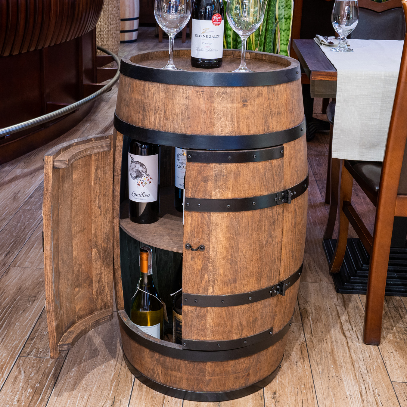 Holzfass mit Türen in Farbton Wenge Hausbar mit LED  – Weinregal & Flaschenständer, Bar oder Partykeller – ca. 80 cm Ohne LED