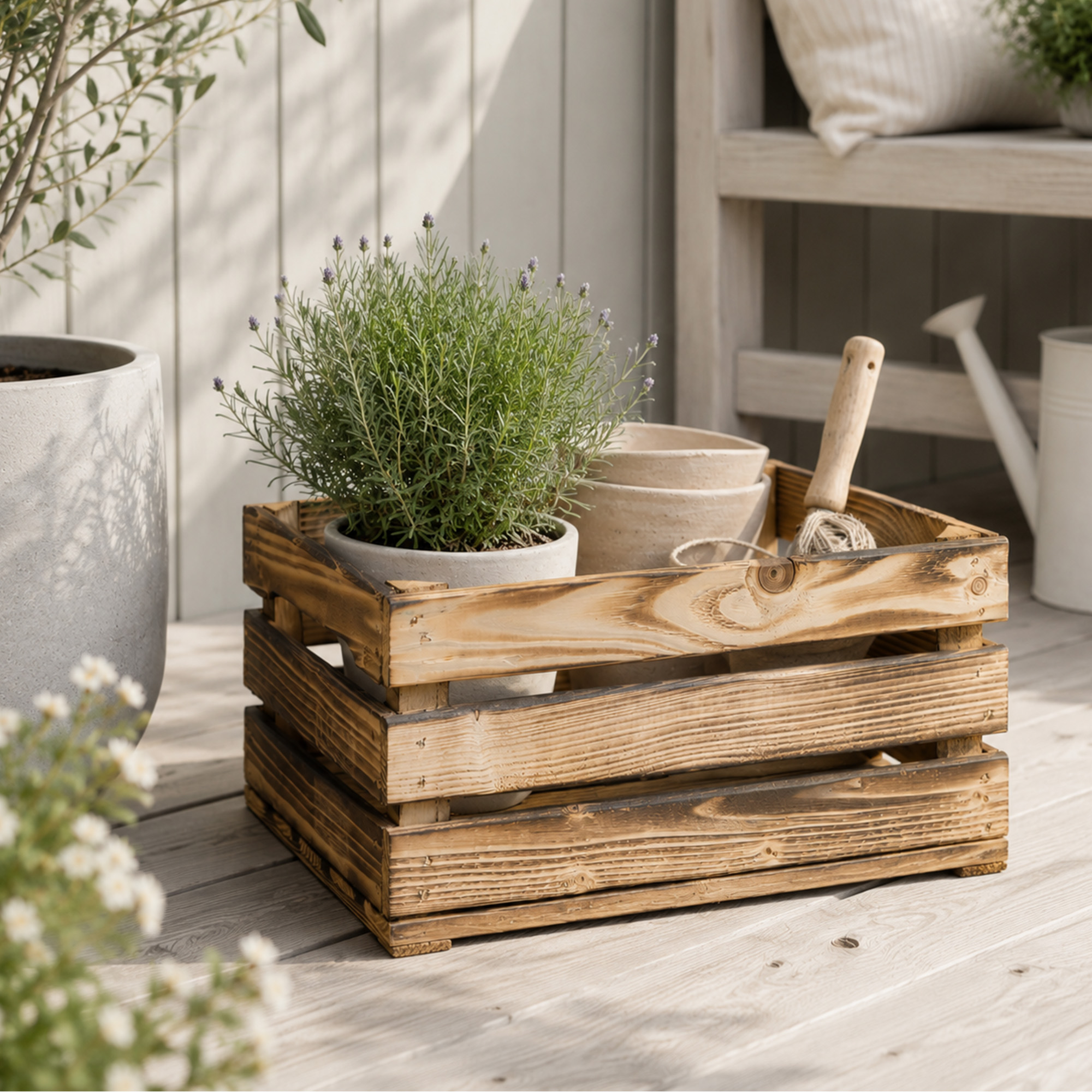 Holzkiste LASSE – Dekorative Aufbewahrungs- und Regalkiste aus Holz in Natur oder geflammt, 40 × 30 × 20 cm Geflammt
