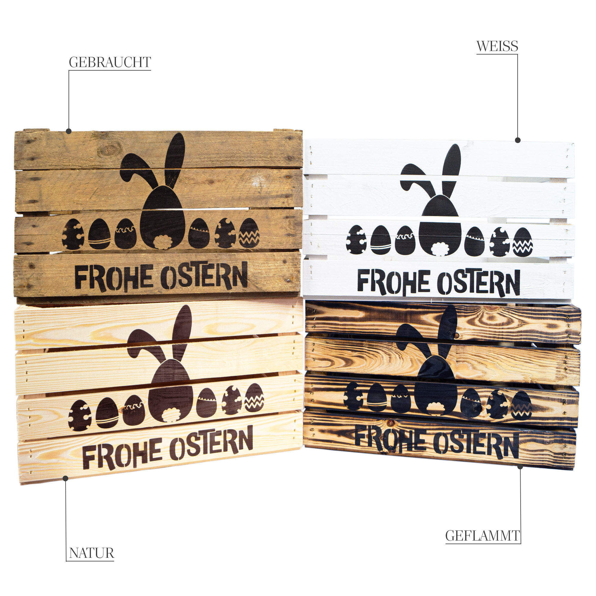 Weiss Osterkiste (Hase und Eier)