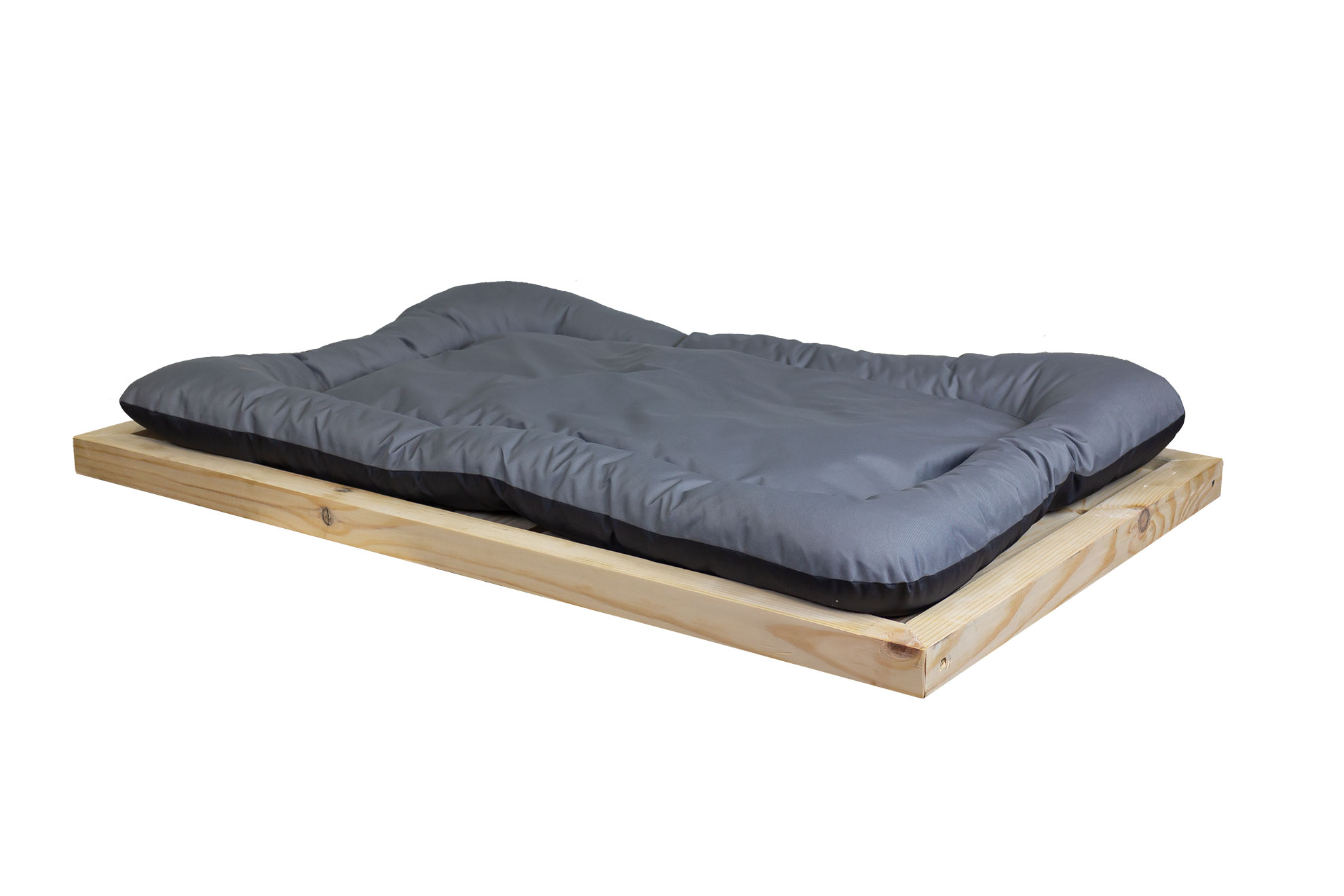 Holzunterlage XXL Hundebett geflammt optional mit grauem Kissen 110x70x4,5cm