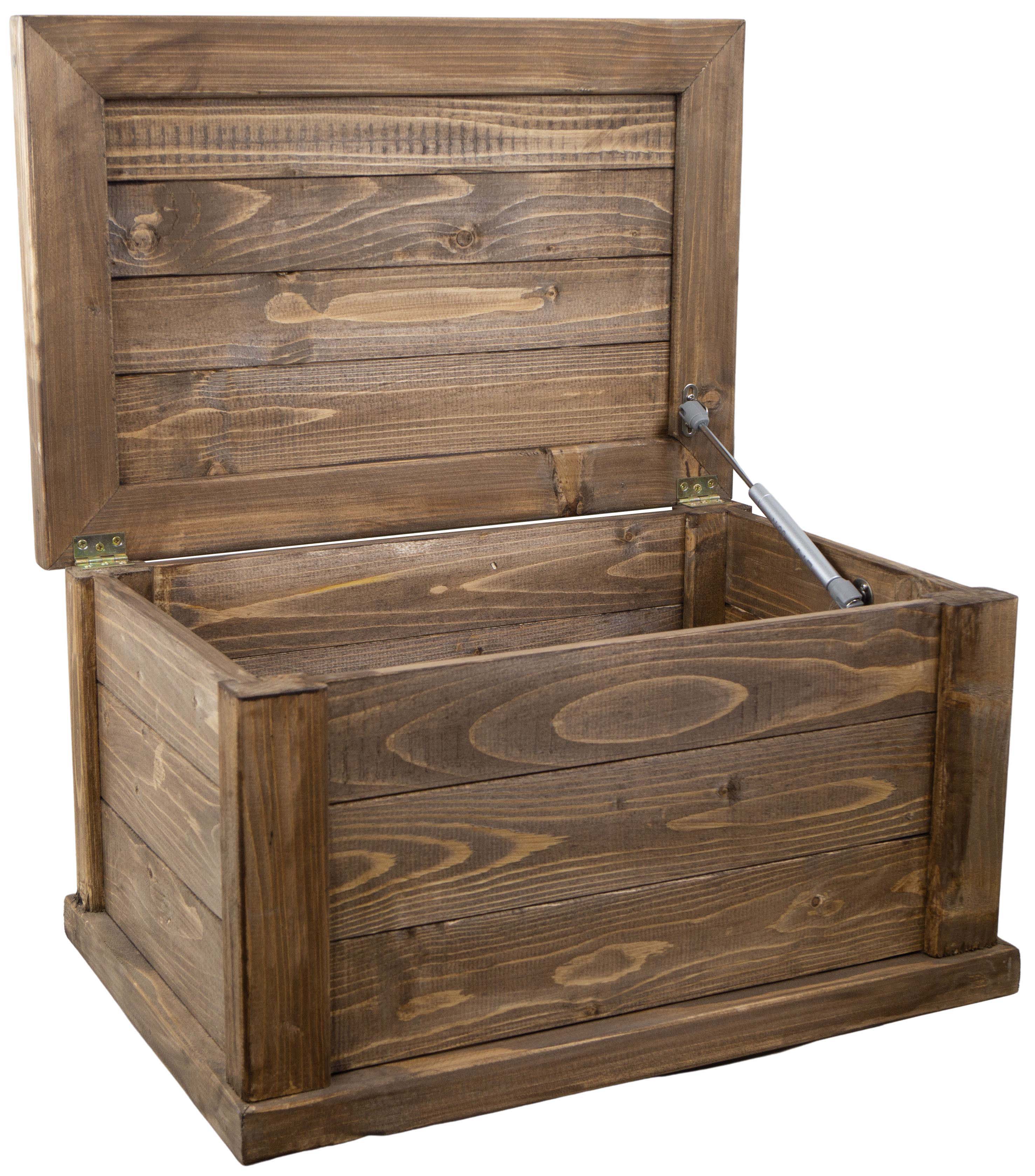 massive Holztruhe UK braun mit Zylinder