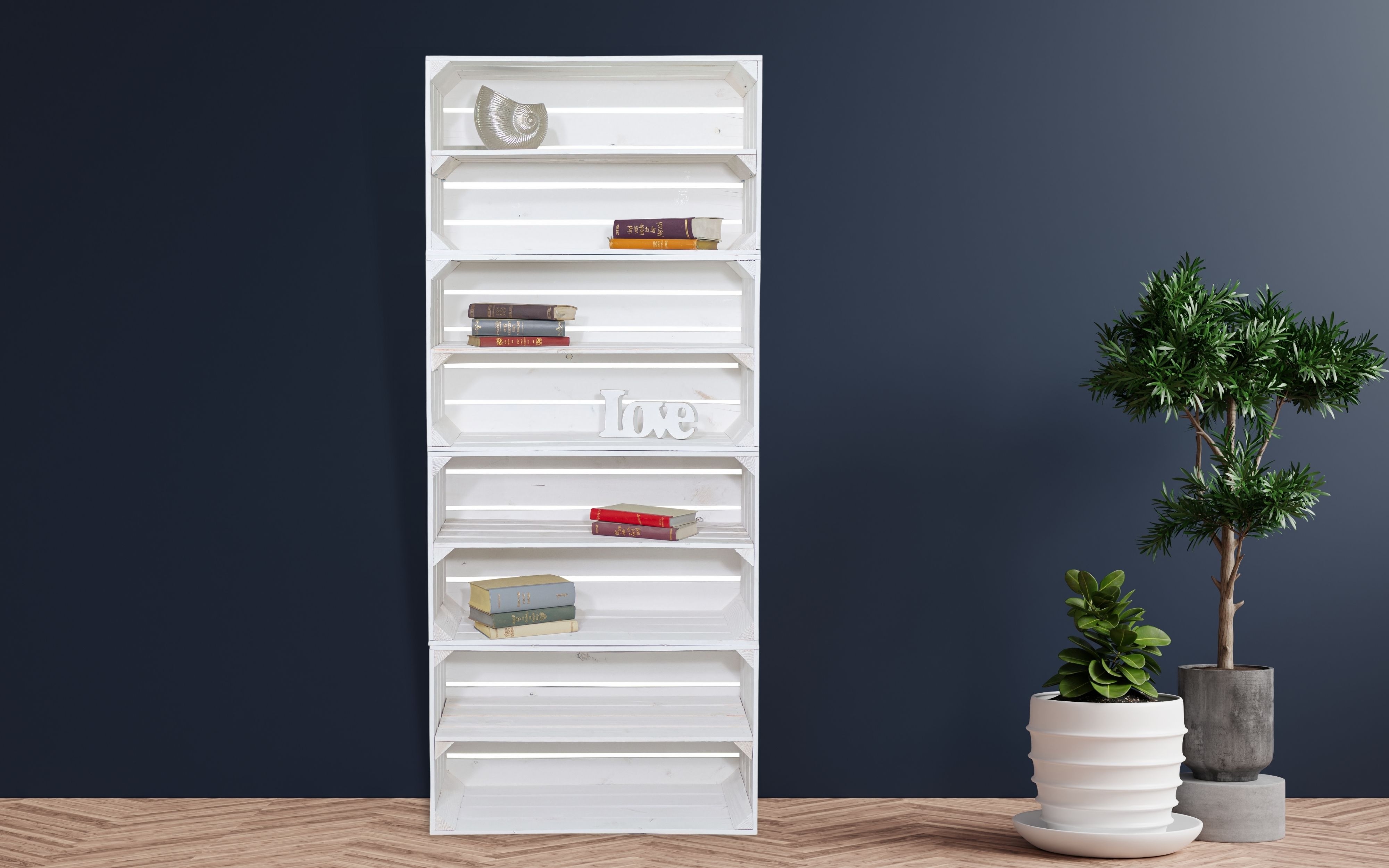 Bücherregal mit 8 Ebenen für Büro und Wohnzimmer Holz weiß 160x68x30cm Wand Aufbewahrungsregal Standregal, Büroregal, freistehend, Dekoregal, zur Präsentation, modern (Weiß)