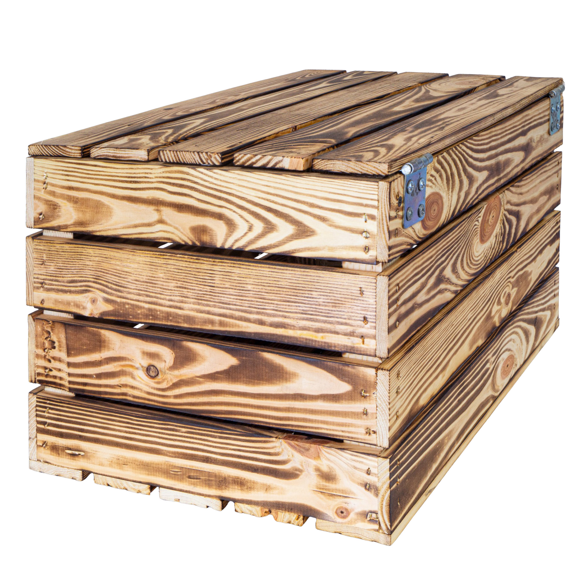 Caisse de Fruits Coffre en Bois Flammé avec Couvercle