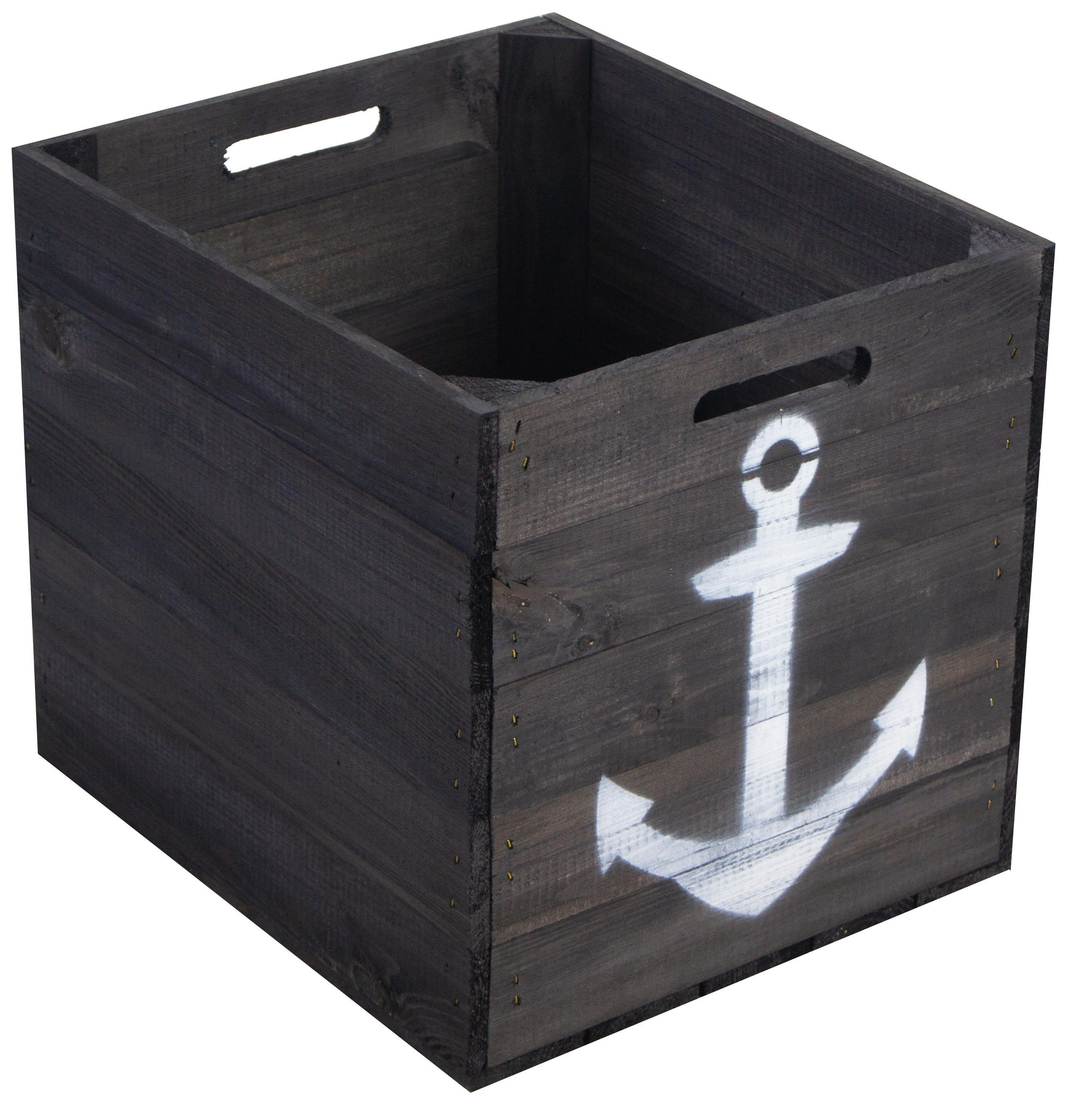 Aufbewahrungskiste schwarz mit weissem Anker lasiert passend für Kallax und Expeditregale Regaleinsa