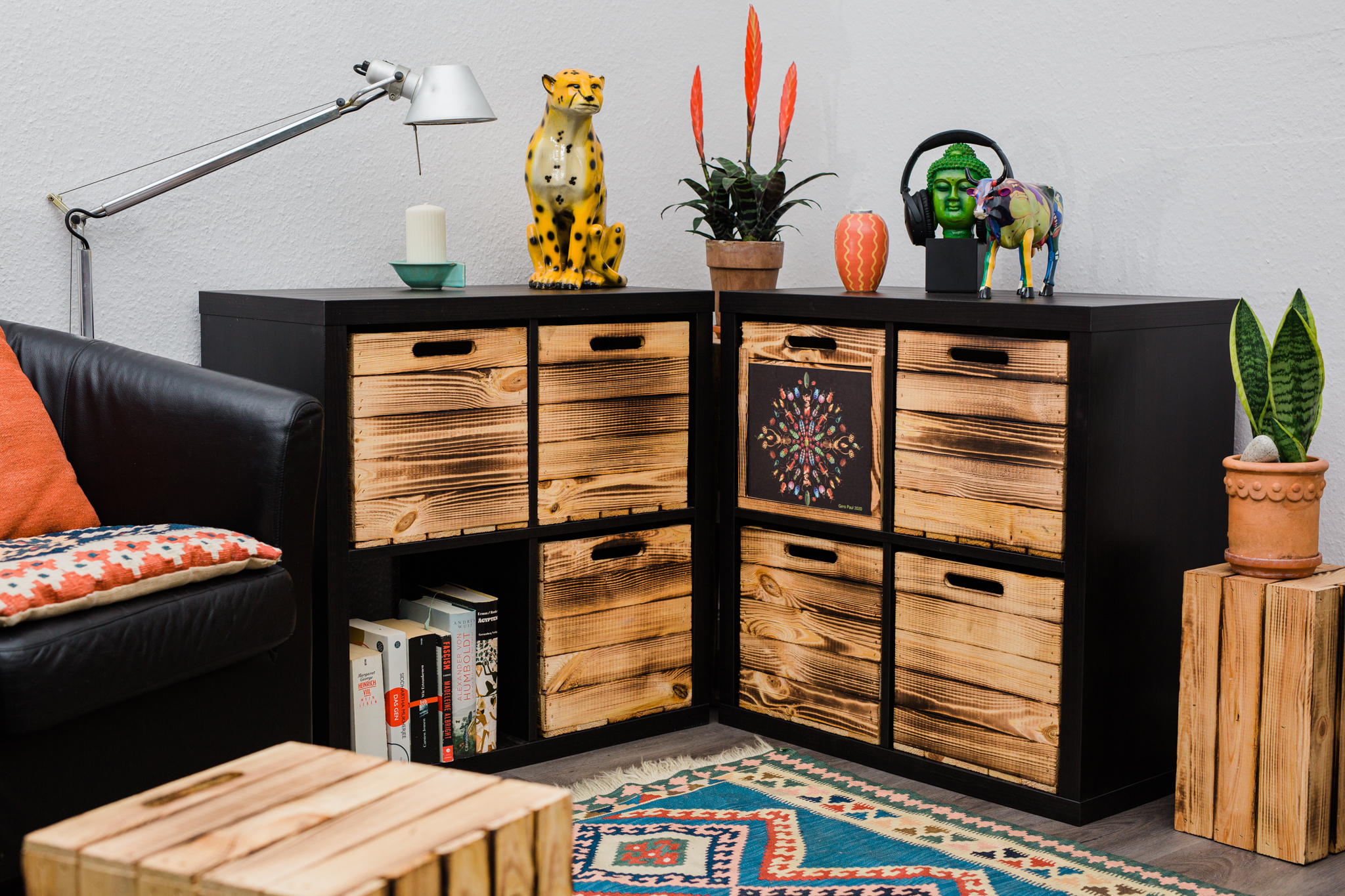 Holzkiste geflammt passend für Kallax und Expeditregale Bild Beetles Parade