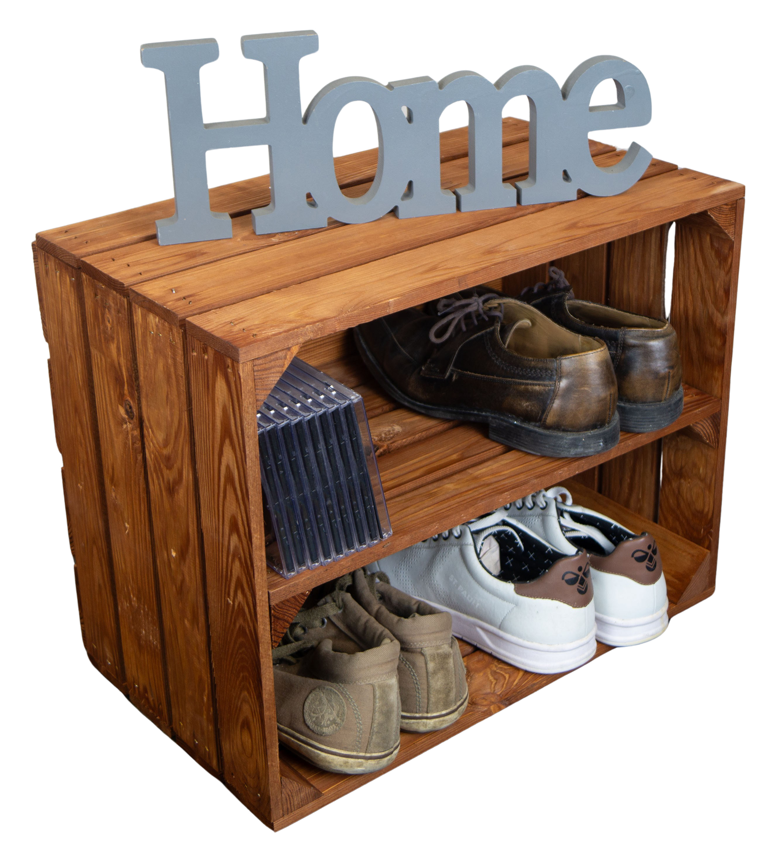 Holzkiste "Johanna" mit Mittelbrett längs lasiert in ocker 50x40x30cm