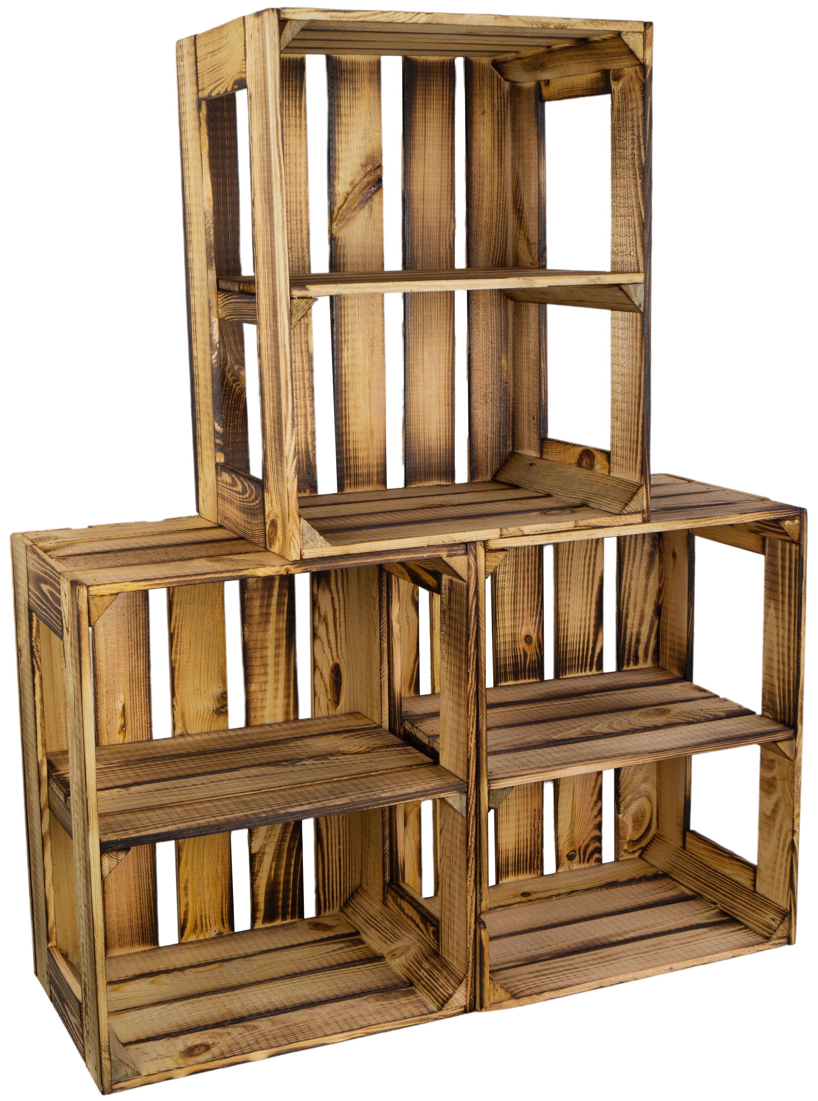 Coffret 3 pièces coffret étagère en bois Gerda flammé avec planche intermédiaire / médiane "Quer" (croix)