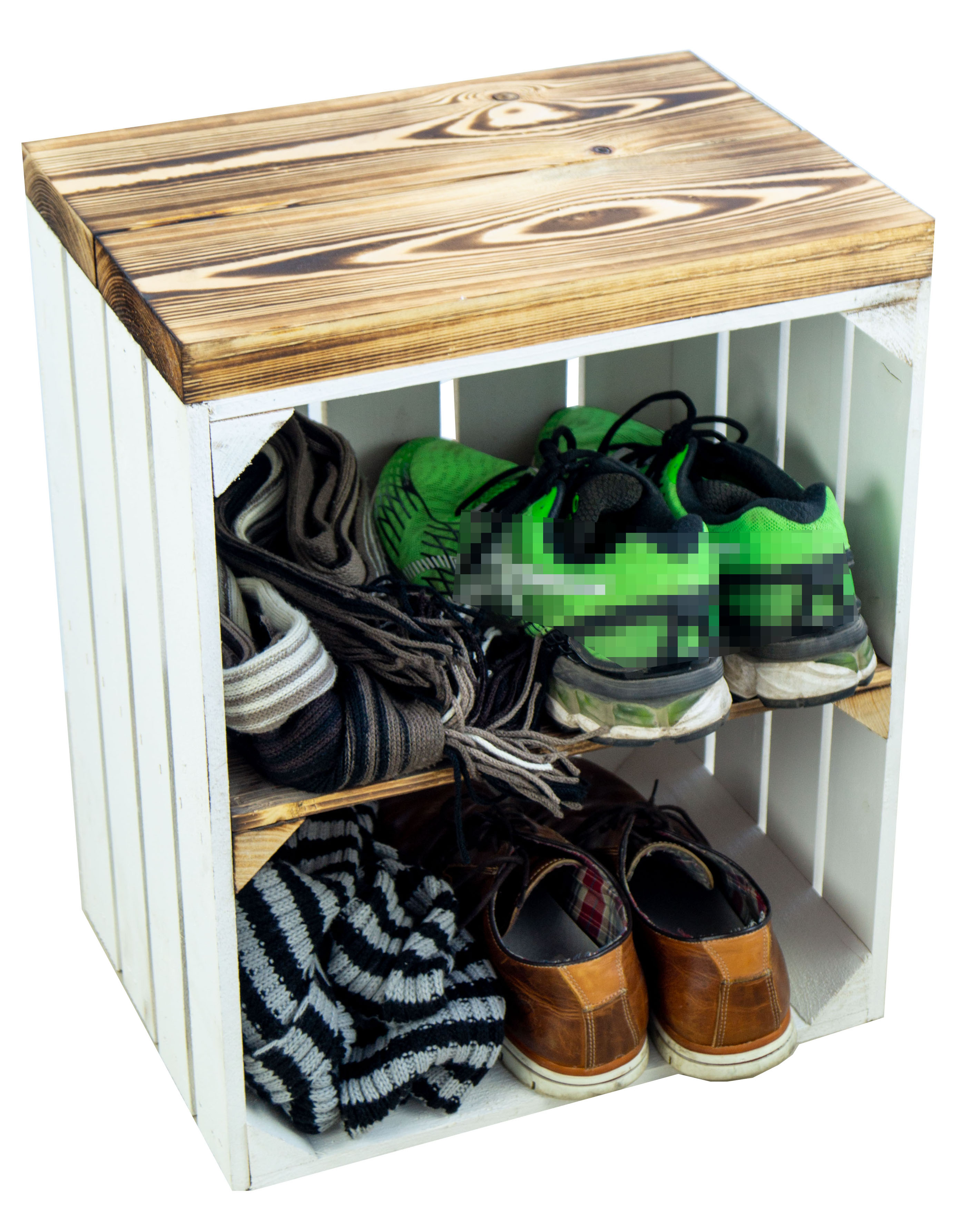 Hocker Anne weiss flam Quer flam Planke