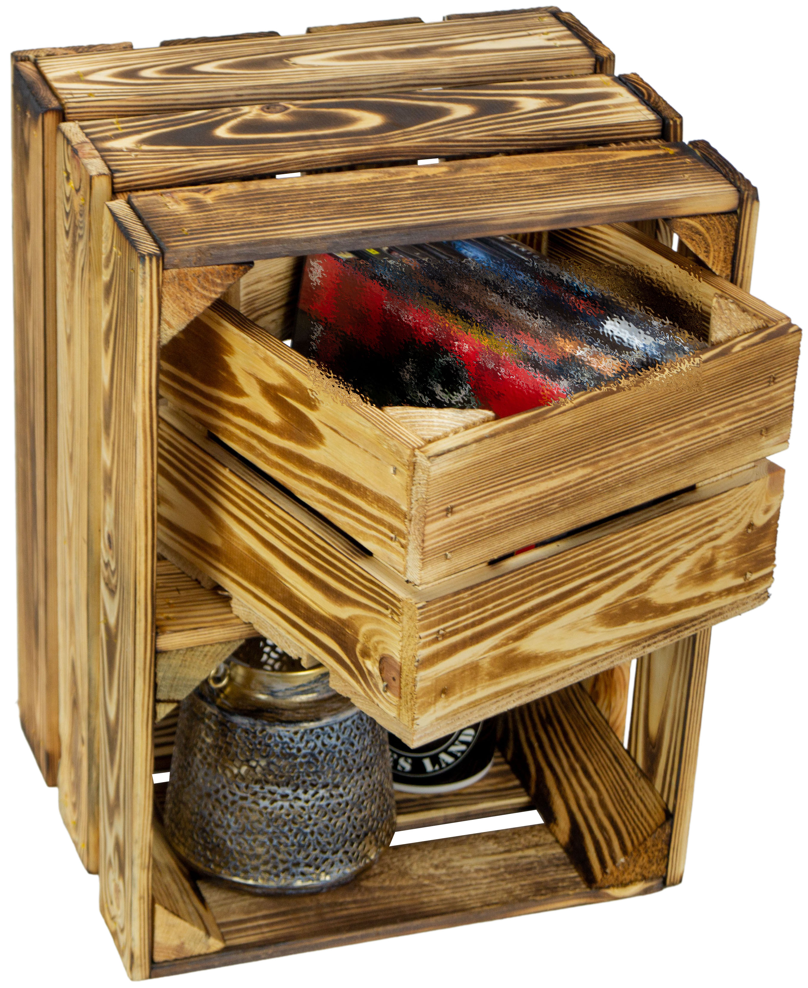 Obstkiste Belotta geflammt Weinkiste Holzkiste Mini-Regal Schubladenregal Aufbewahrungskiste
