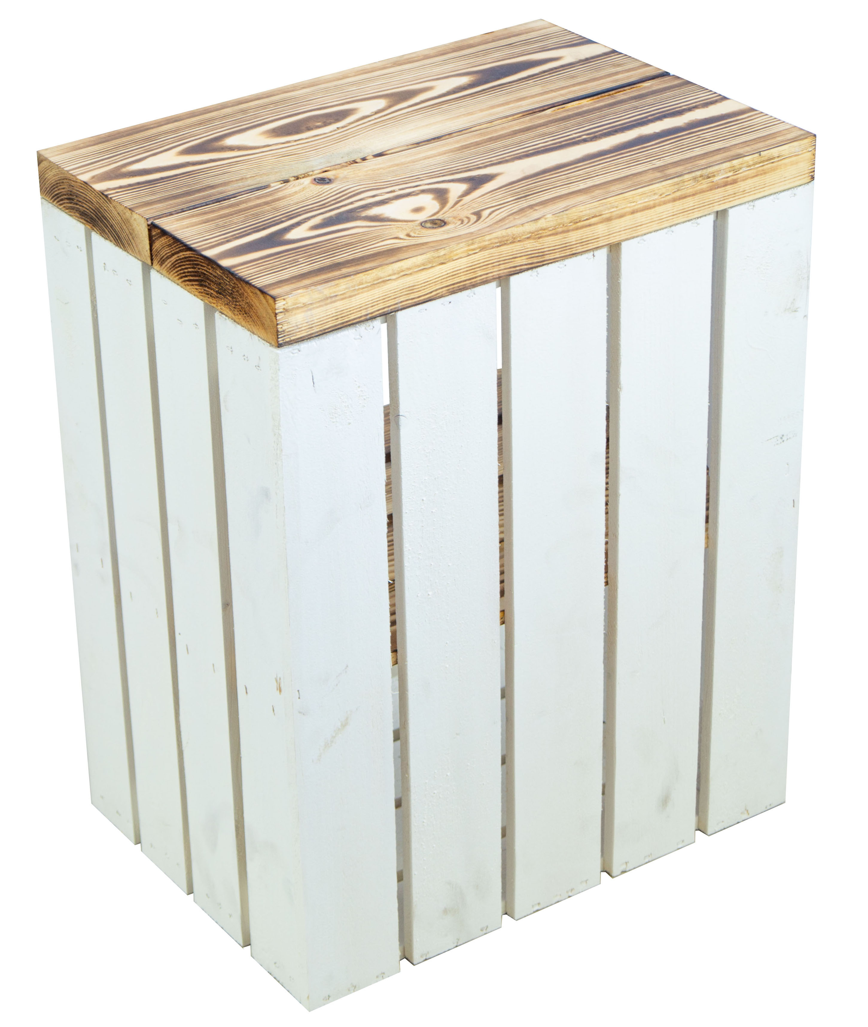 Table d'appoint Johanna blanche avec assise flammée en planches de bois épaisses