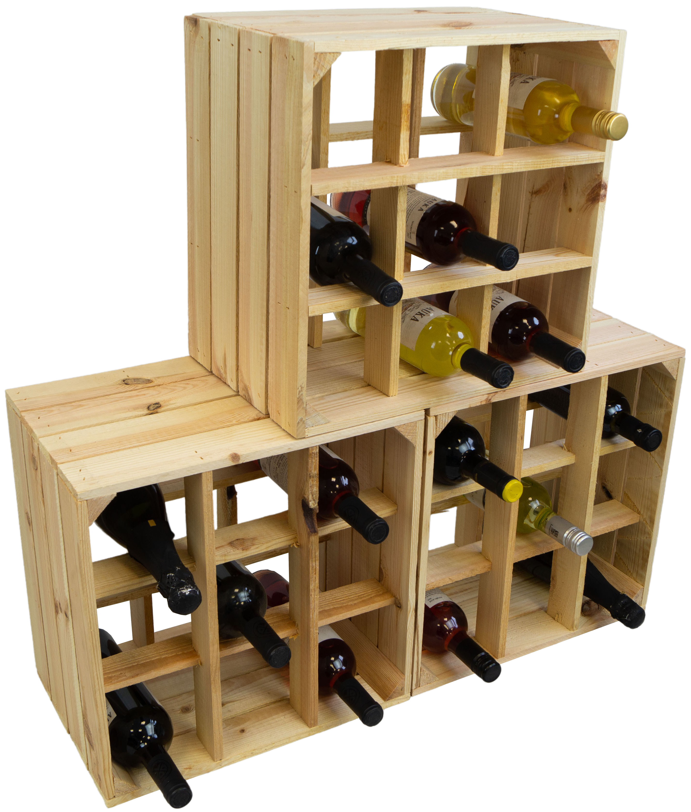 4er set Weinregal 9er Natur Weinablage Flaschenregal Weinschrank Flaschenkiste (auch für große Flaschen)