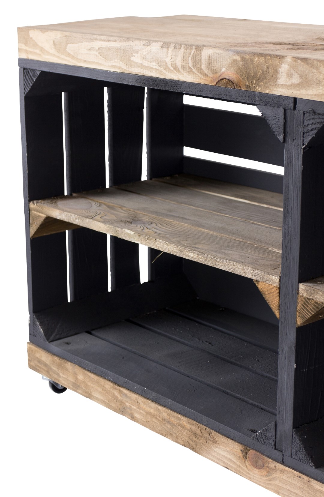 Sitzbank schwarz mit Sitzfläche aus dicken Holzplanken Palisandert mit Mittelbrett Palisander
