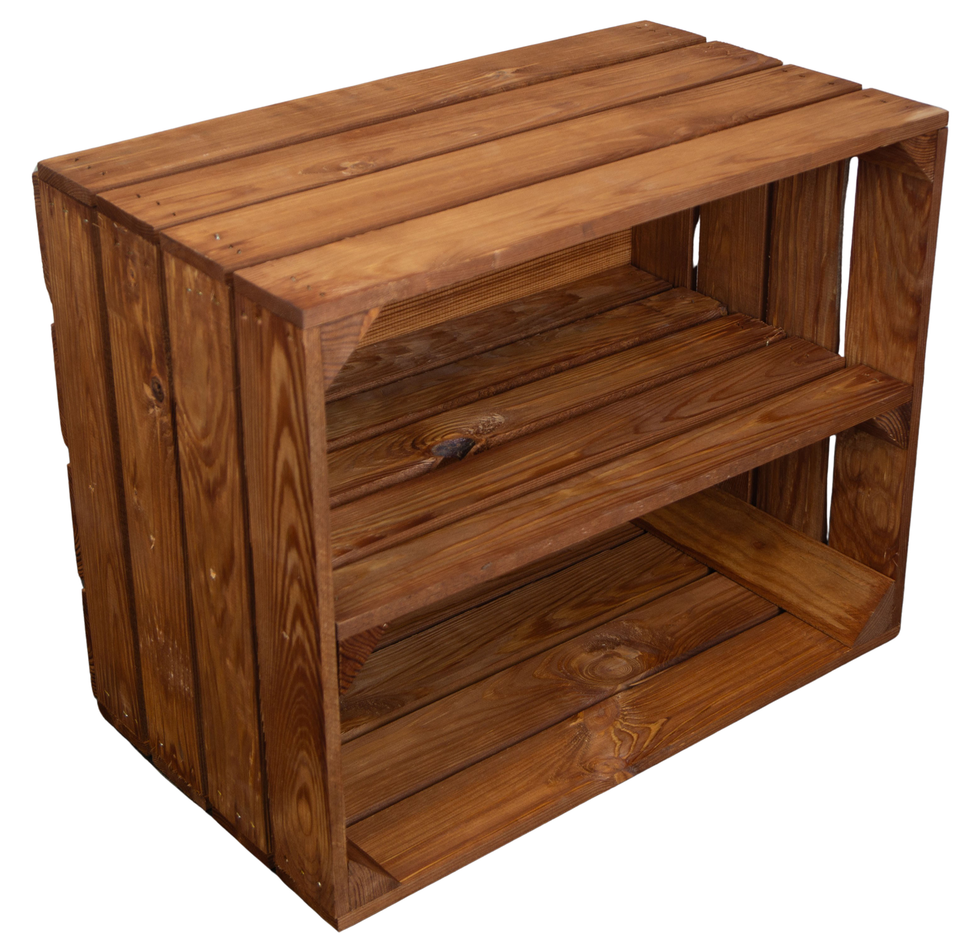 2er Set Holzkiste "Johanna" mit Mittelbrett längs lasiert in ocker 50x40x30cm Schuhregal Holzkiste Weinkiste Apfelkiste Regalkiste