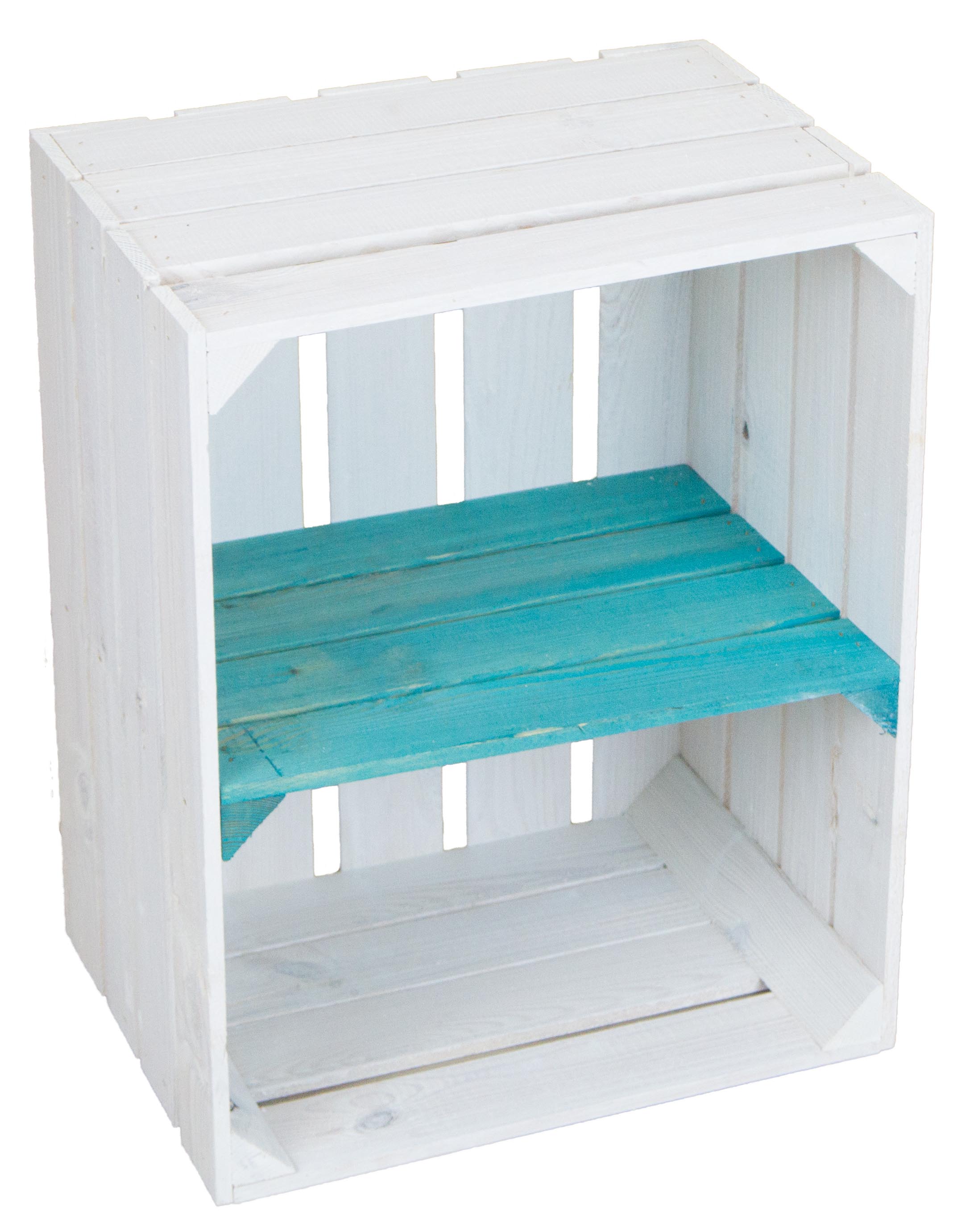 Coffret d'étagères 3 pièces Johanna blanc émaillé blanc avec traverse turquoise