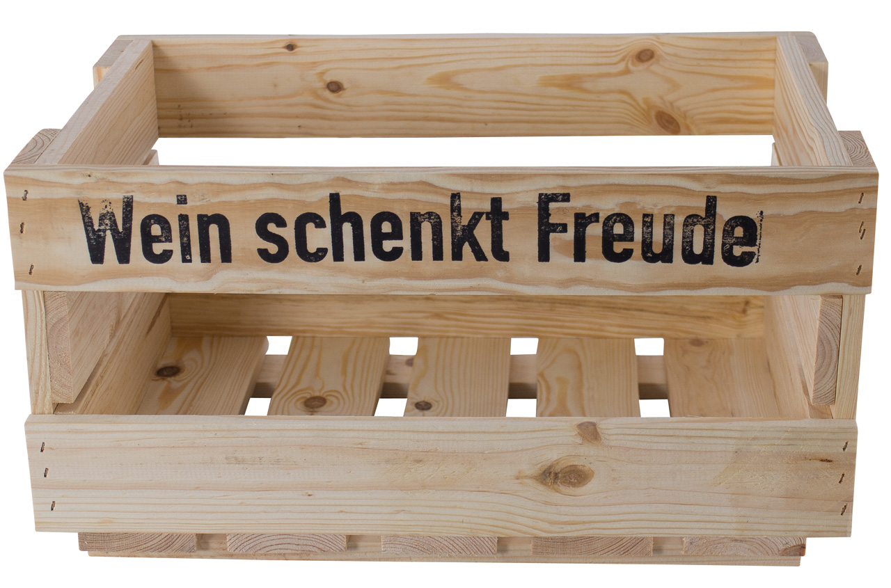 Neue Weinkisten "Wein schenkt Freude"  Natur ca 46 x 30,5 x 24cm Obstkiste Holzkiste Regalkiste Weinlagerung Weinregal