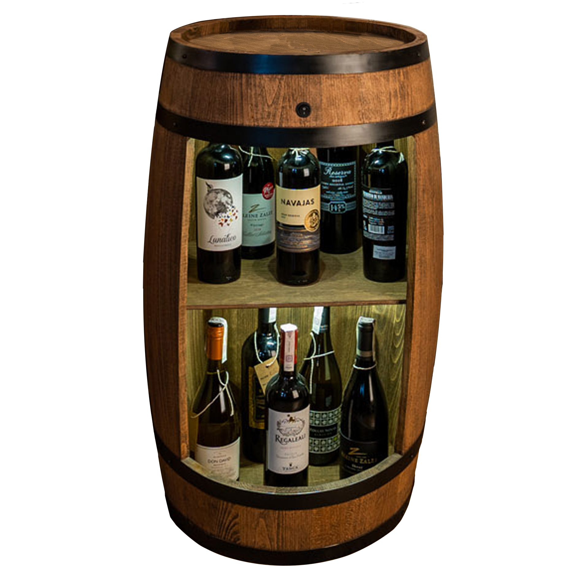 Holzfass in Farbton Wenge Hausbar mit LED – Rustikale Minibar im Weinfass Design – Weinregal & Flaschenständer aus Holz – Vintage Fassbar für Wohnzimmer, Bar oder Partykeller – ca. 80 cm #1 LED Einfarbig