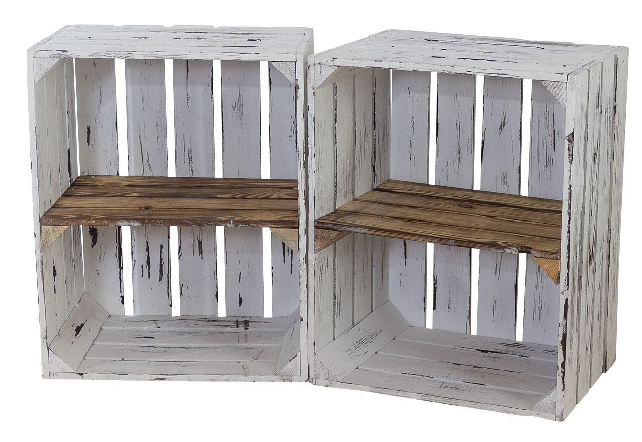 Massive Schuh- Bücherregalkiste Obstkiste Weinkiste Maße ca 50 x 40 x 31cm Weinkisten Dekokiste Regal (Shabby weiss quer)