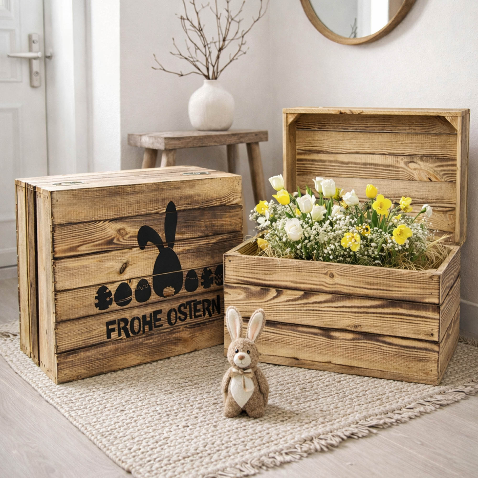 Holztruhe ASSOS XL mit Ostermotiv 50x40x29cm