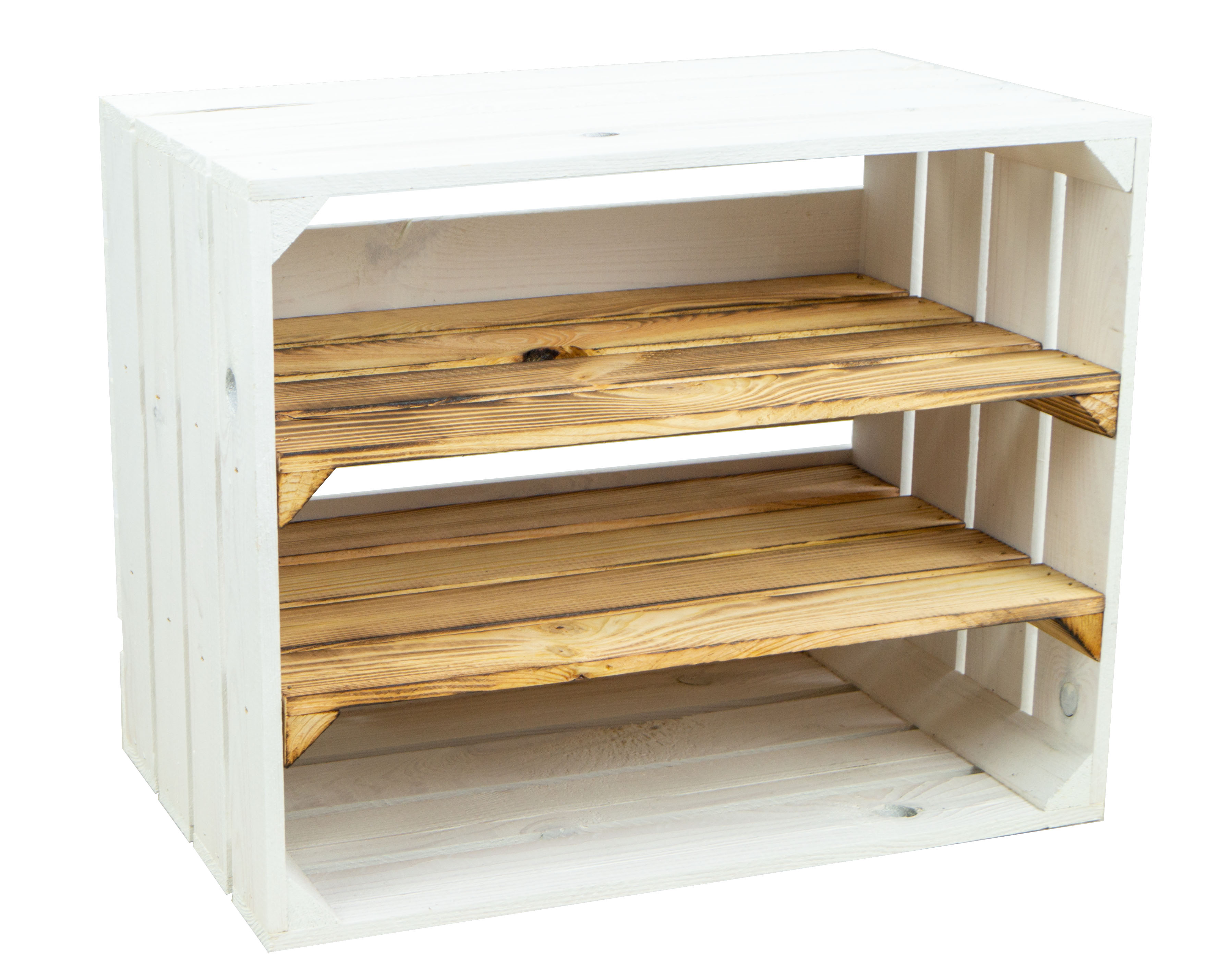 Regalkiste WEIß "Johanna" doppelt geflammt LÄNGS