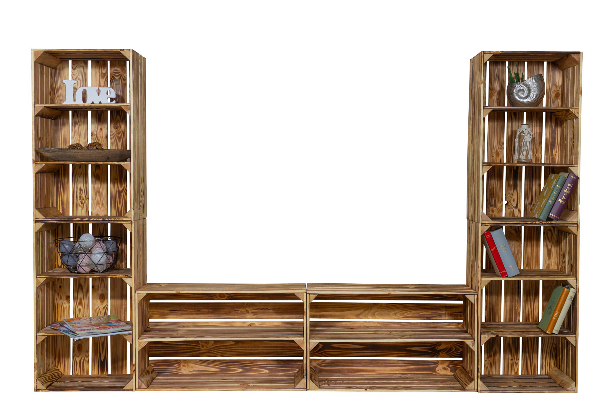 tv-Board Steven avec caisses à étagères hautes Lowboard tv Wand Meuble TV en bois (flammé)