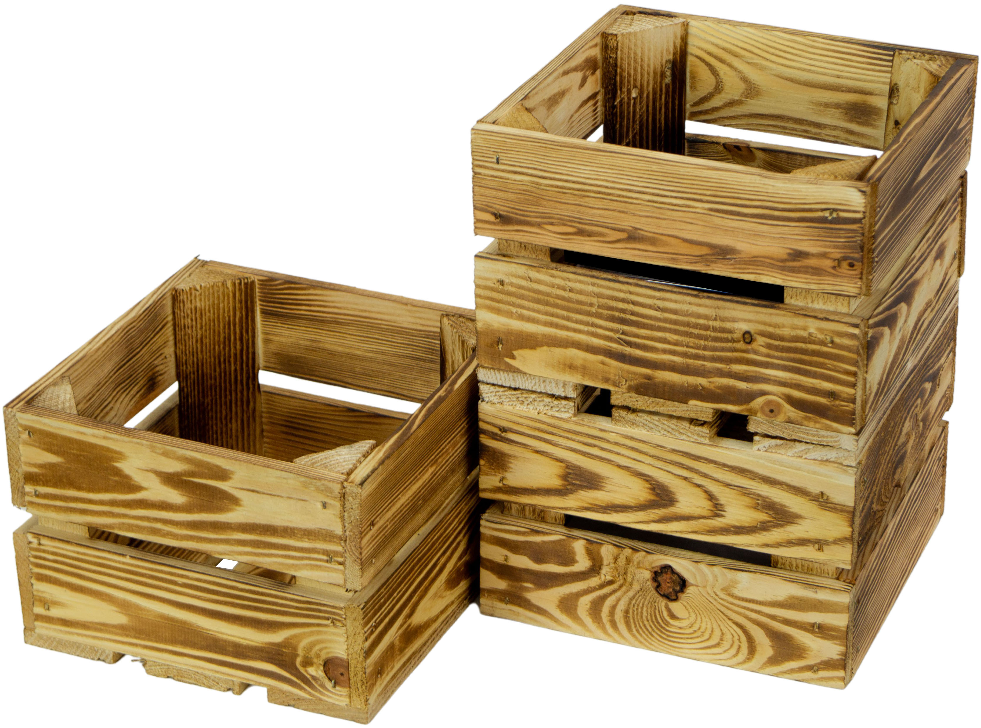 4er set  Kleine Holzkiste "Lotta" geflammt