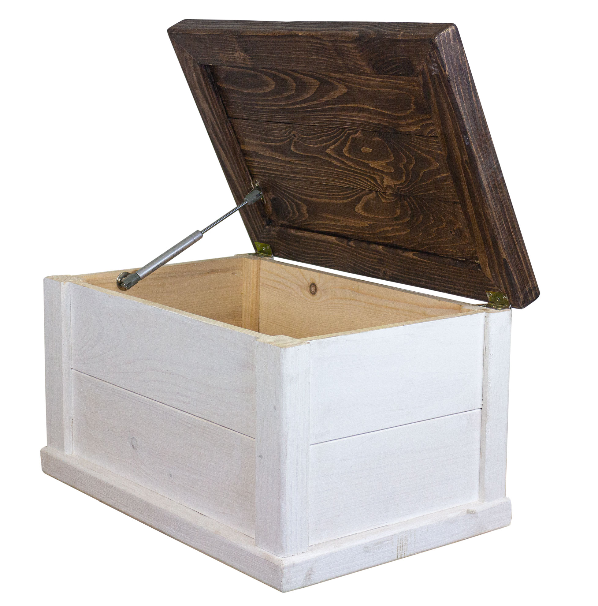 massive Holztruhe UK weiss braun mit Zylinder 60x40x34cm