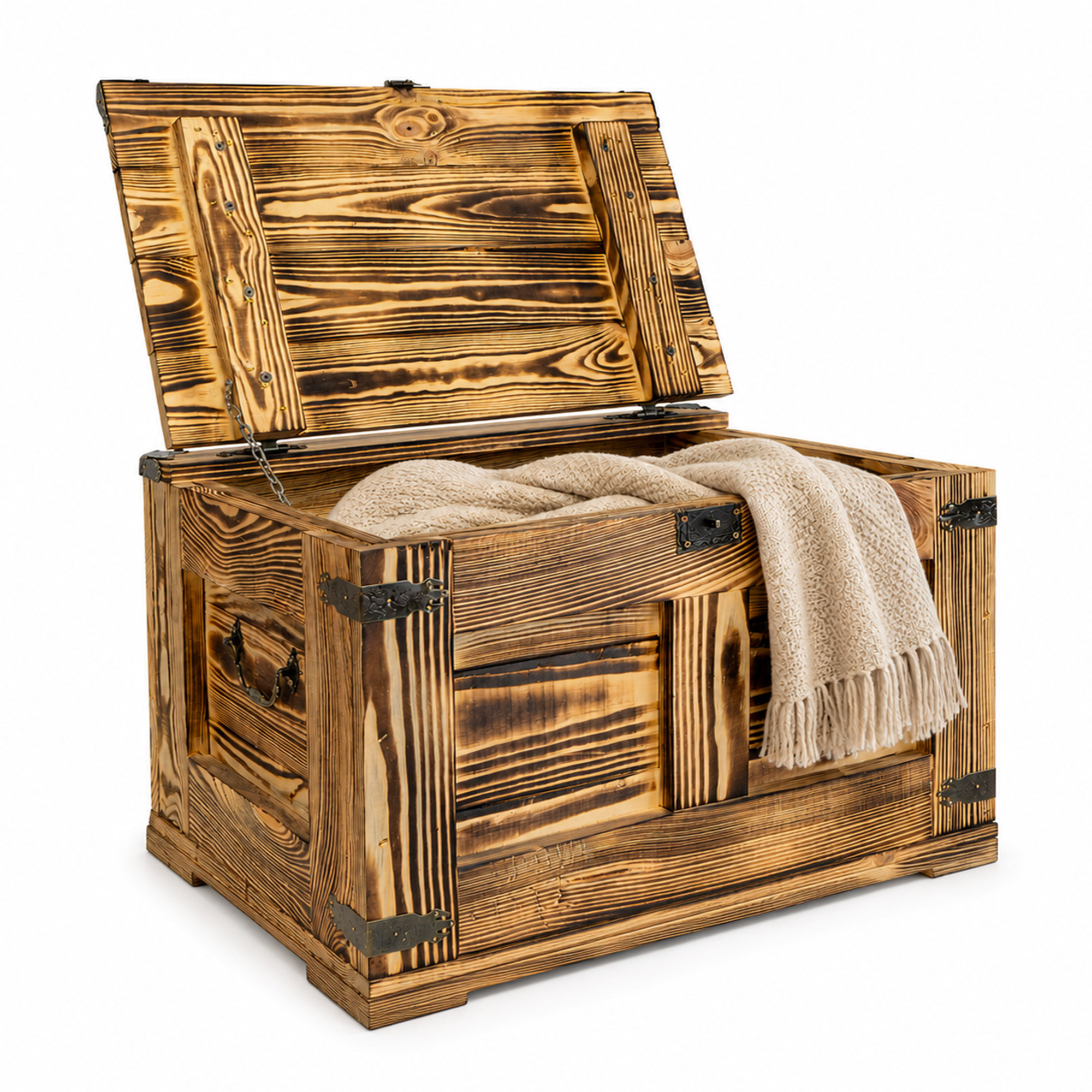 geflammte Holztruhe Barbossa 48x36x31cm