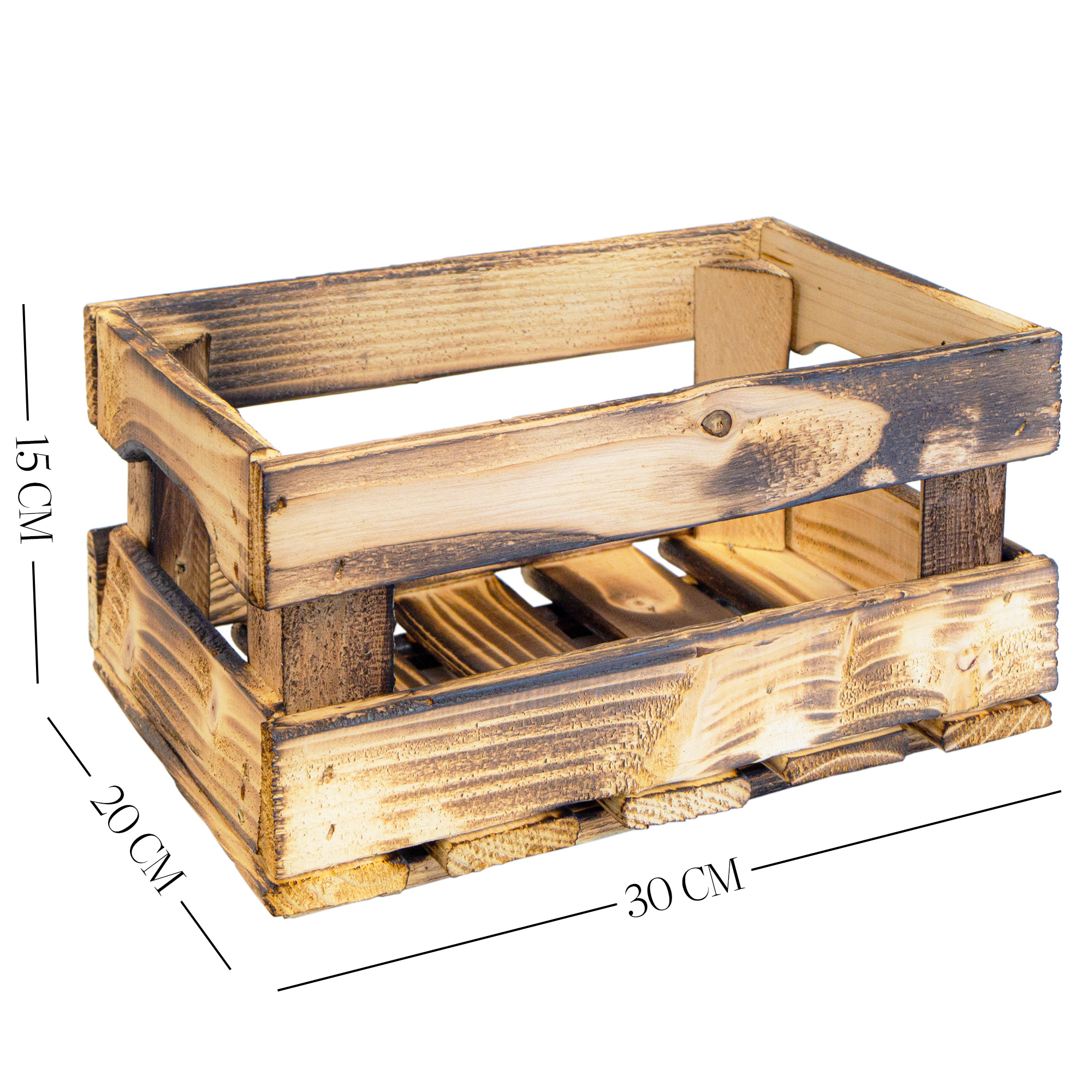 Holzkiste HENNE – Dekorative Aufbewahrungskiste aus Holz in Natur oder geflammt | 30 x 20 x 15 cm Geflammt