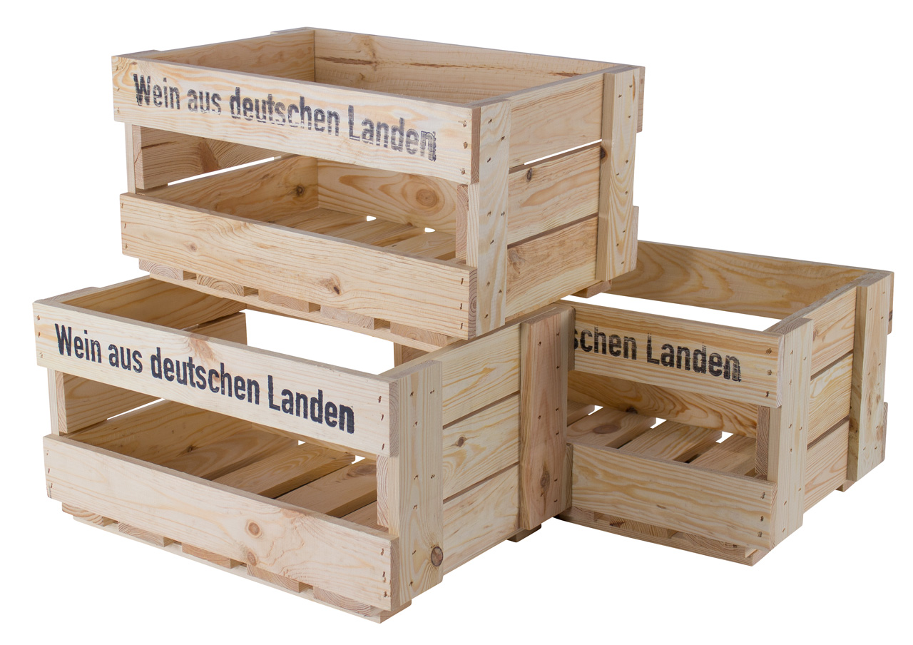 Neue Weinkisten "Wein aus deutschen Landen"  Natur ca 46 x 30,5 x 24cm Obstkiste Holzkiste Regalkiste Weinlagerung Weinregal