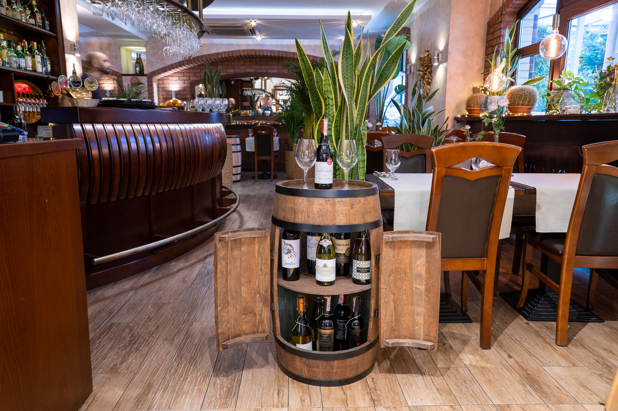 Holzfass mit Türen in Farbton Wenge Hausbar mit LED  – Weinregal & Flaschenständer, Bar oder Partykeller – ca. 80 cm Ohne LED