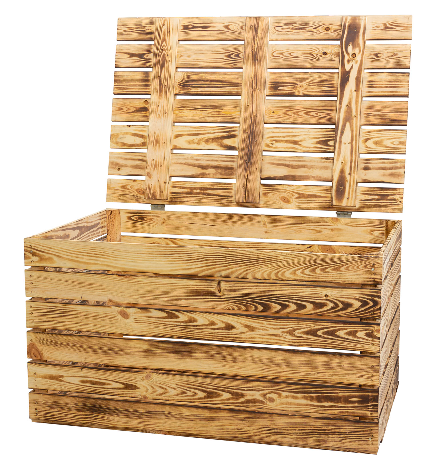 Grosse Holztruhe geflammt mit Deckel 80x50x39cm